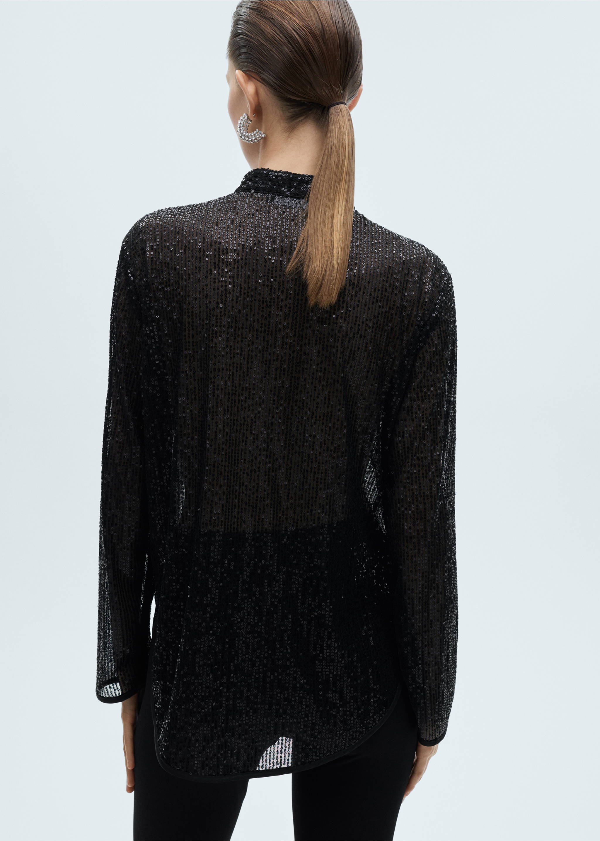 Semi-transparent sequined shirt - Verso de l’article, Noir. Ref: 77059067-00.