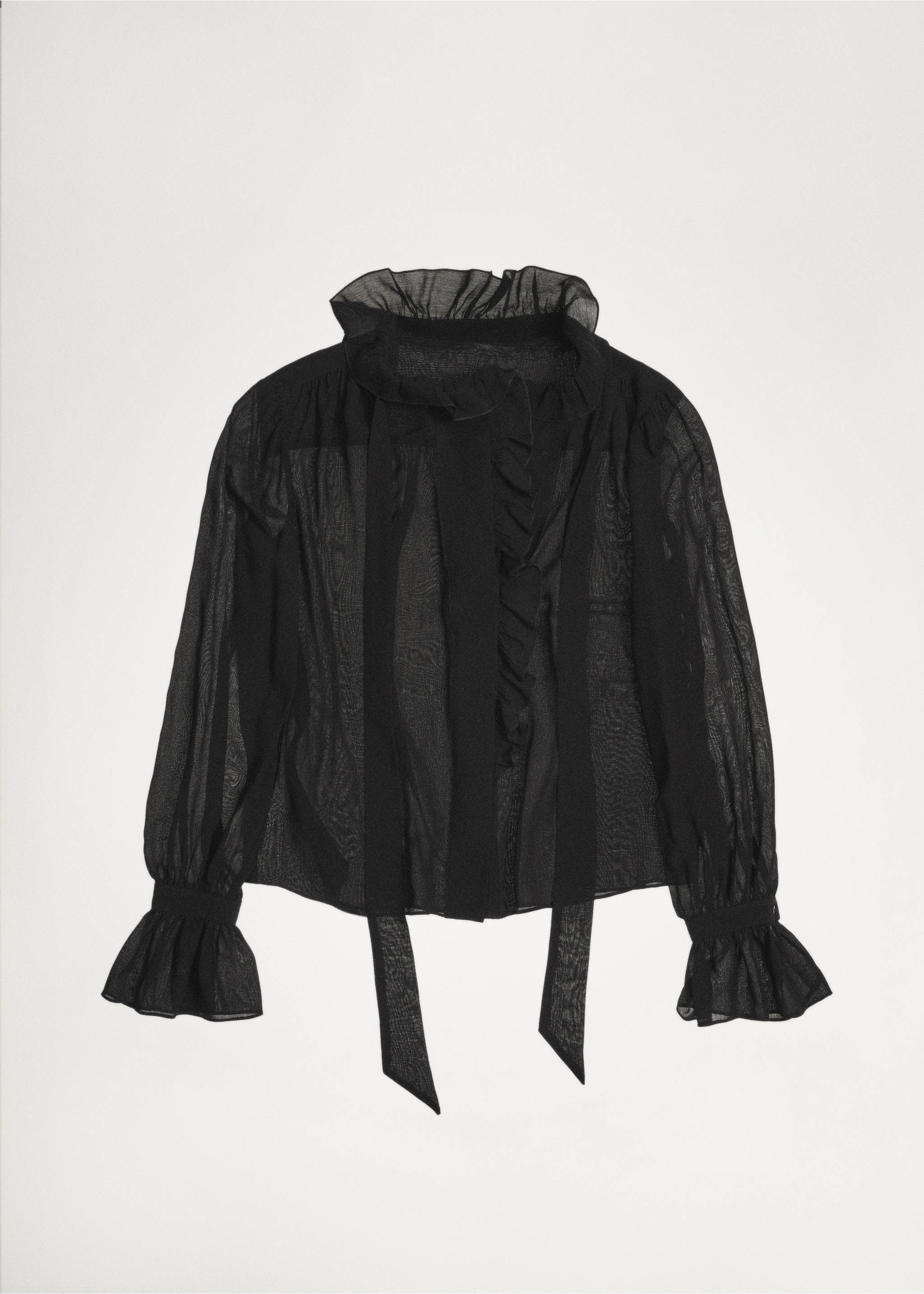 Turtleneck ruffled blouse - Details of the article 3, Black. Ref: 77059069-00.