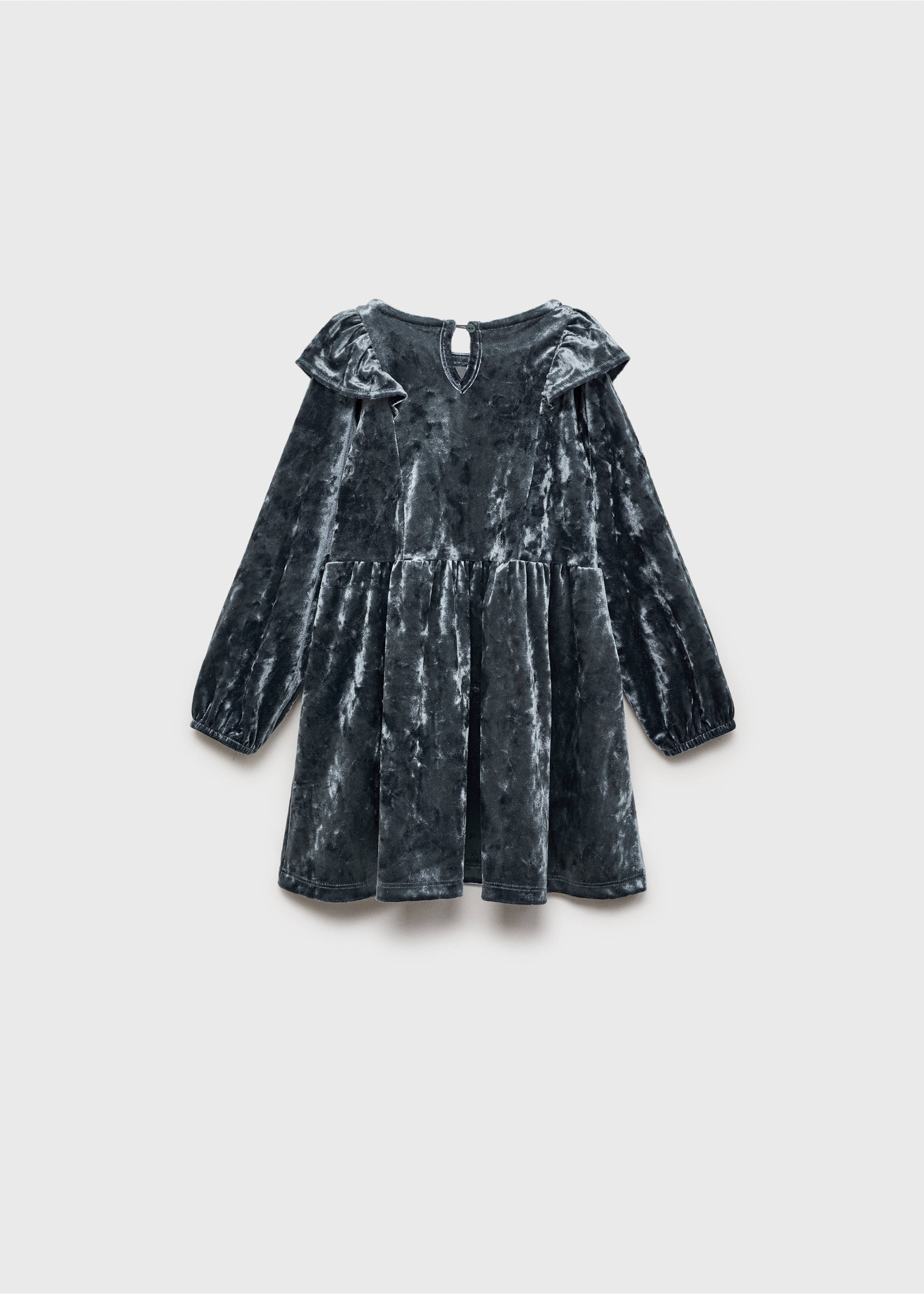 Vestido terciopelo volante - Reverso del artículo, Azul. Ref: 77059236-00.