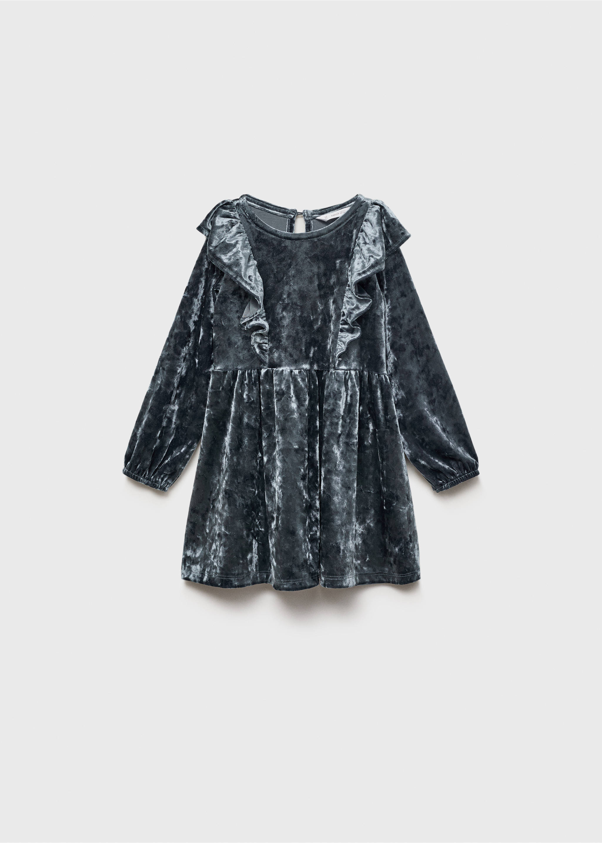 Ruffled velvet dress - Article without model, Blue. Ref: 77059236-00.