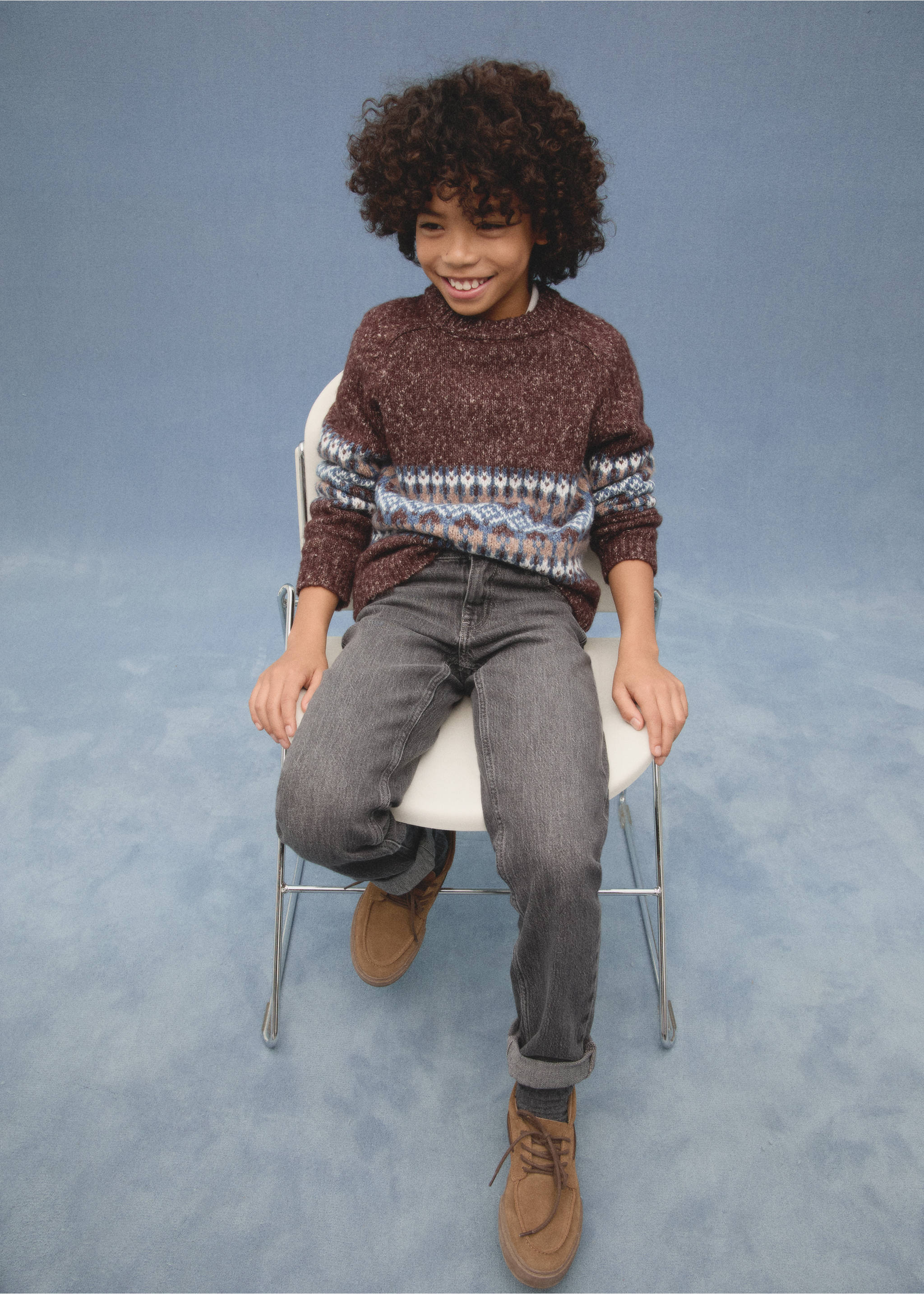 Jacquard knitted sweater - Details of the article 6, Maroon. Ref: 77059243-00.