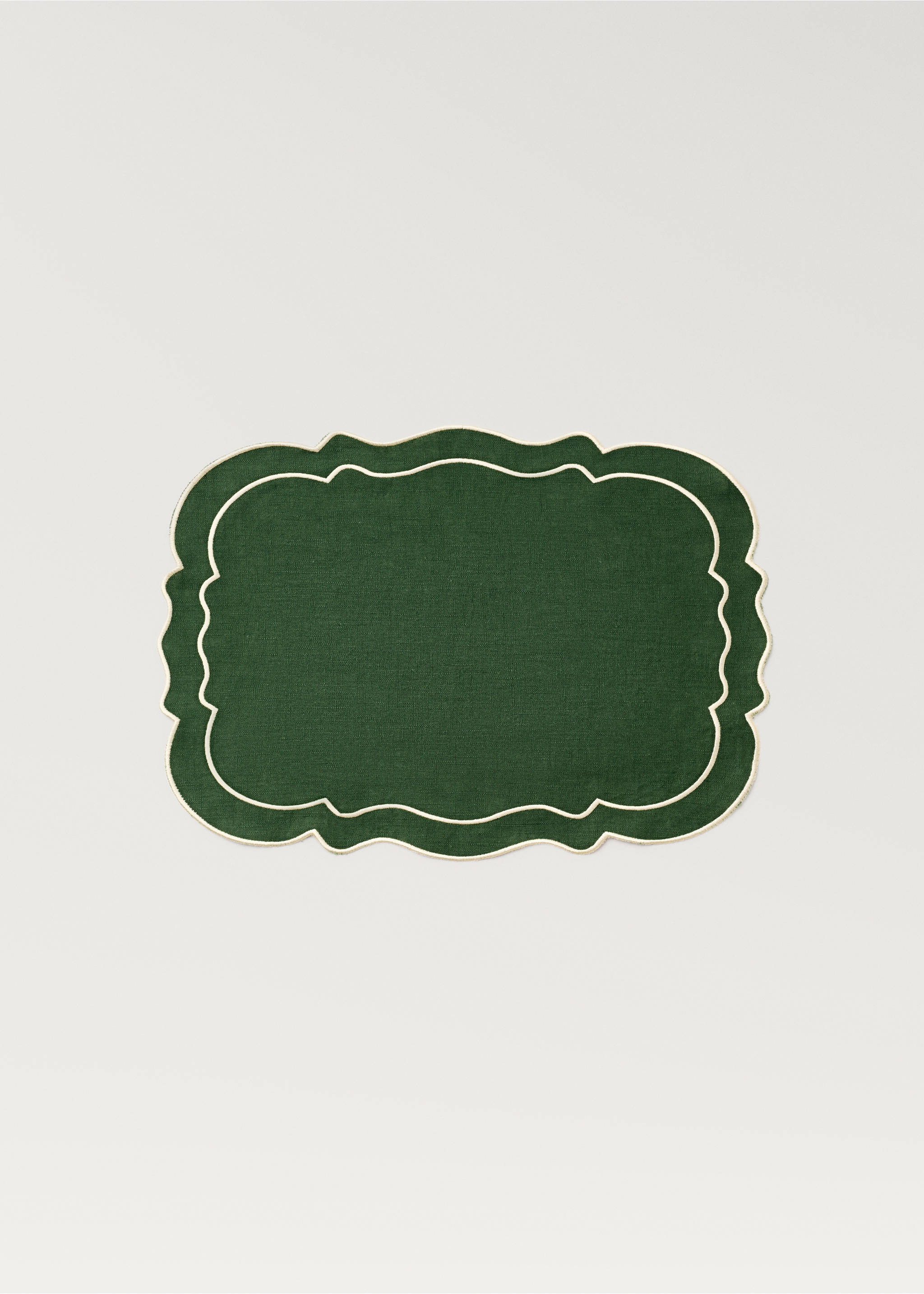 Linen placemat with embroidered trim - Article without model, Green. Ref: 77059245-00.