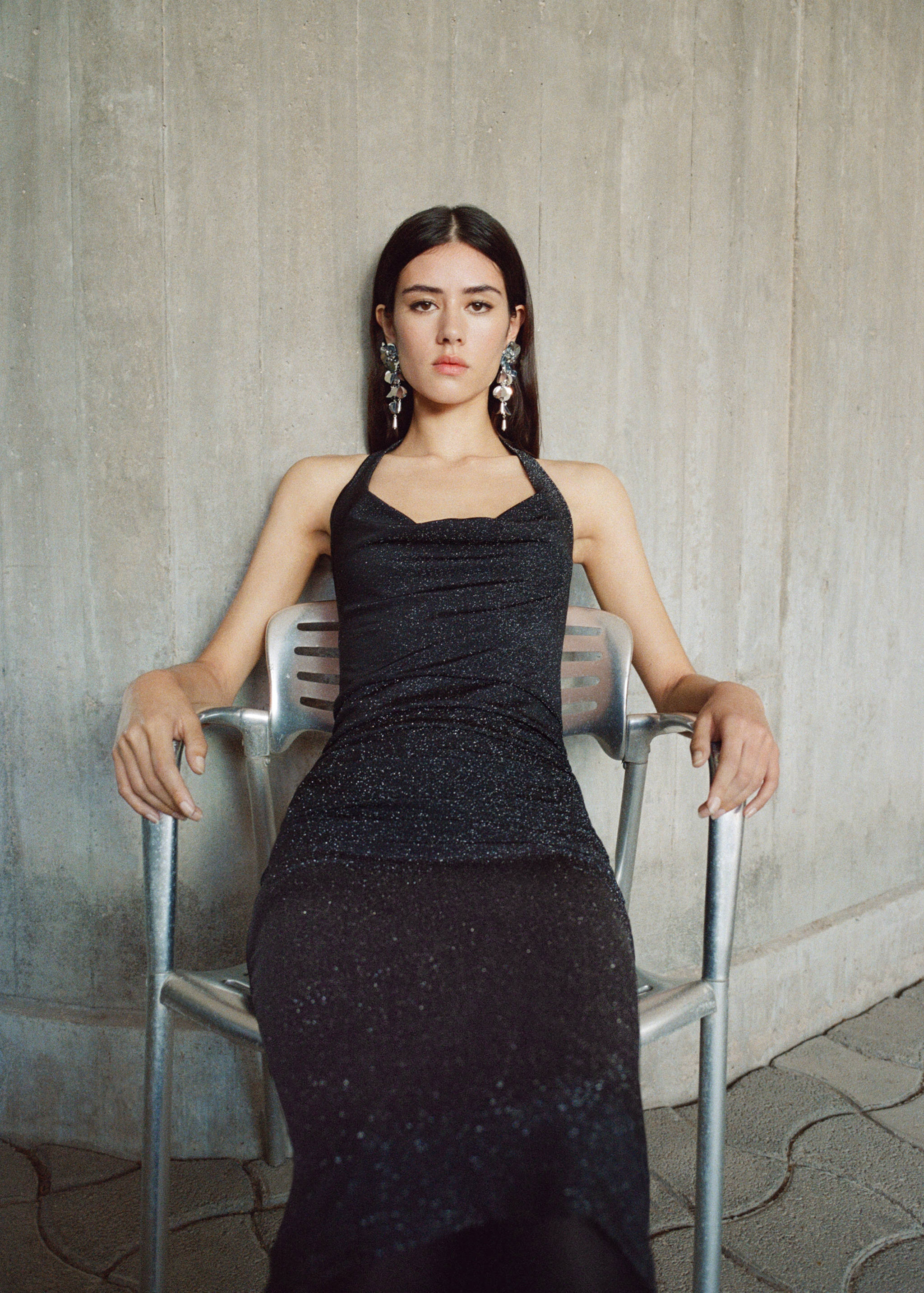 Vestido lúrex cuello drapeado - Detalle del artículo 3