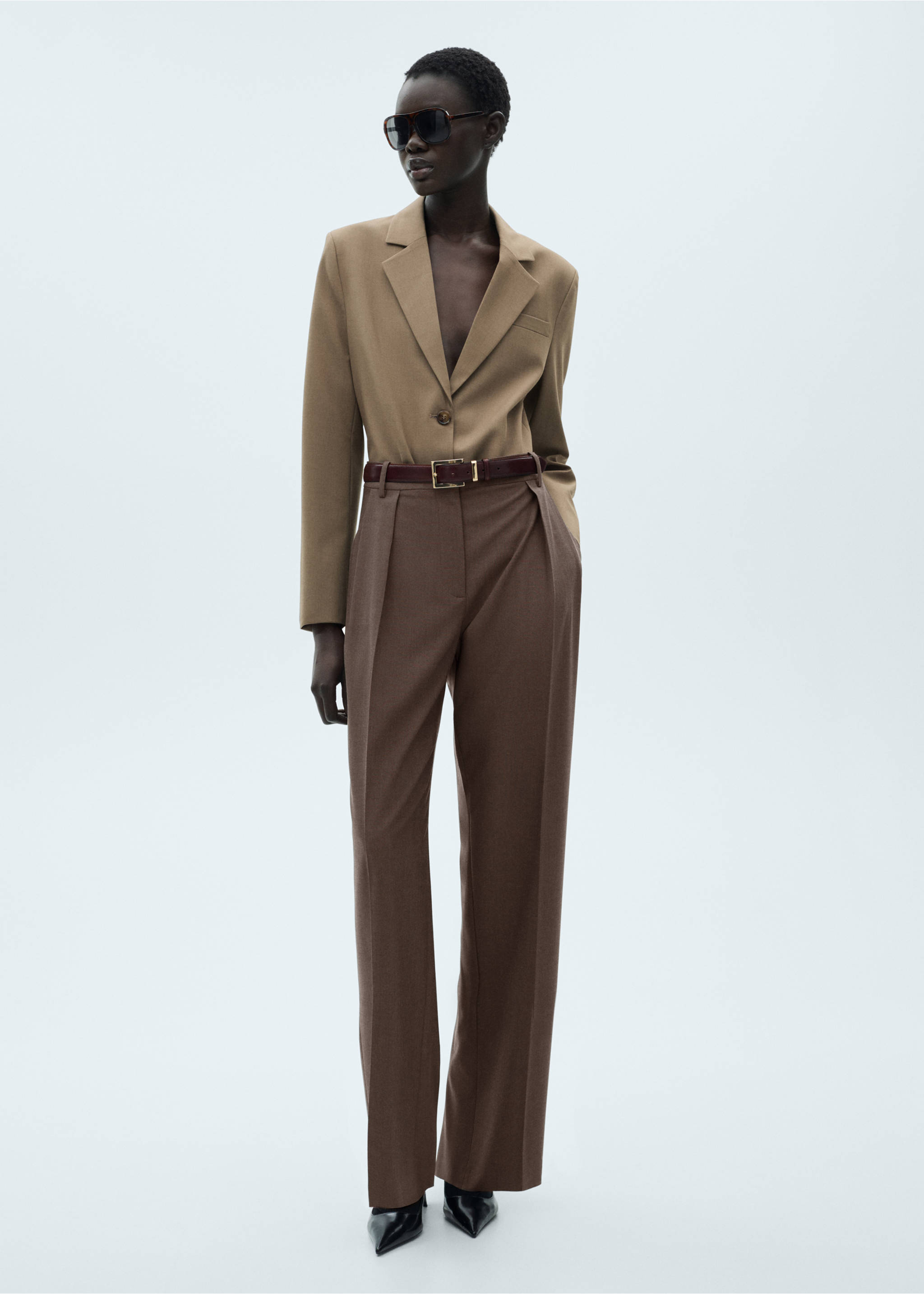 Straight-fit pleated trousers - General plane, Brown. Ref: 77059409-00.