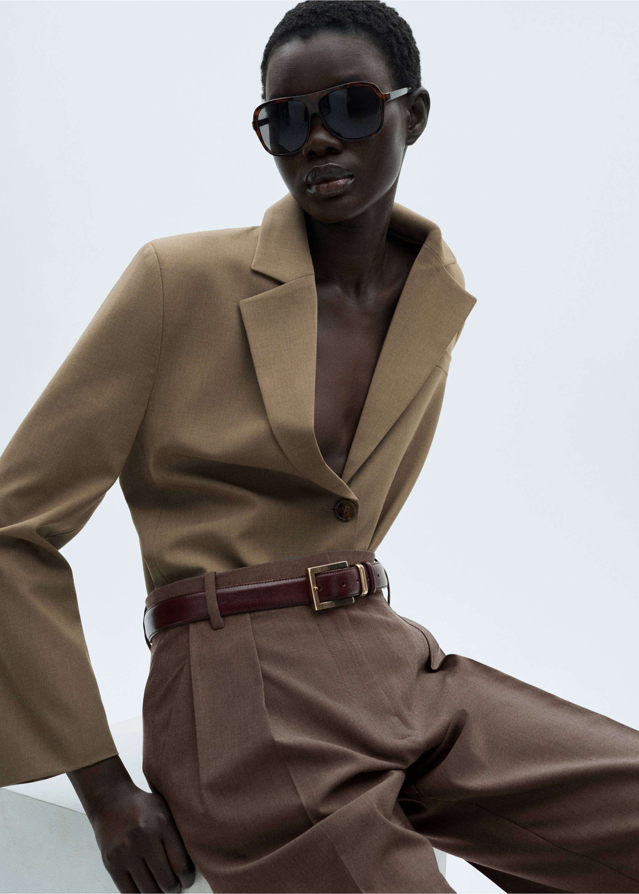 Straight-fit pleated trousers - Details of the article 2, Brown. Ref: 77059409-00.