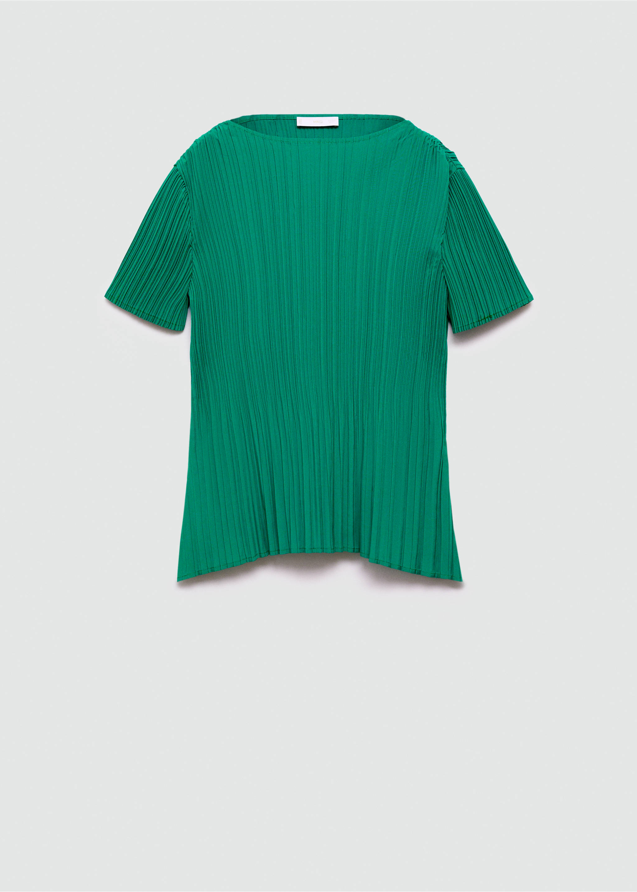 Short-sleeved pleated t-shirt - Article without model, Emerald Green. Ref: 77060265-00.