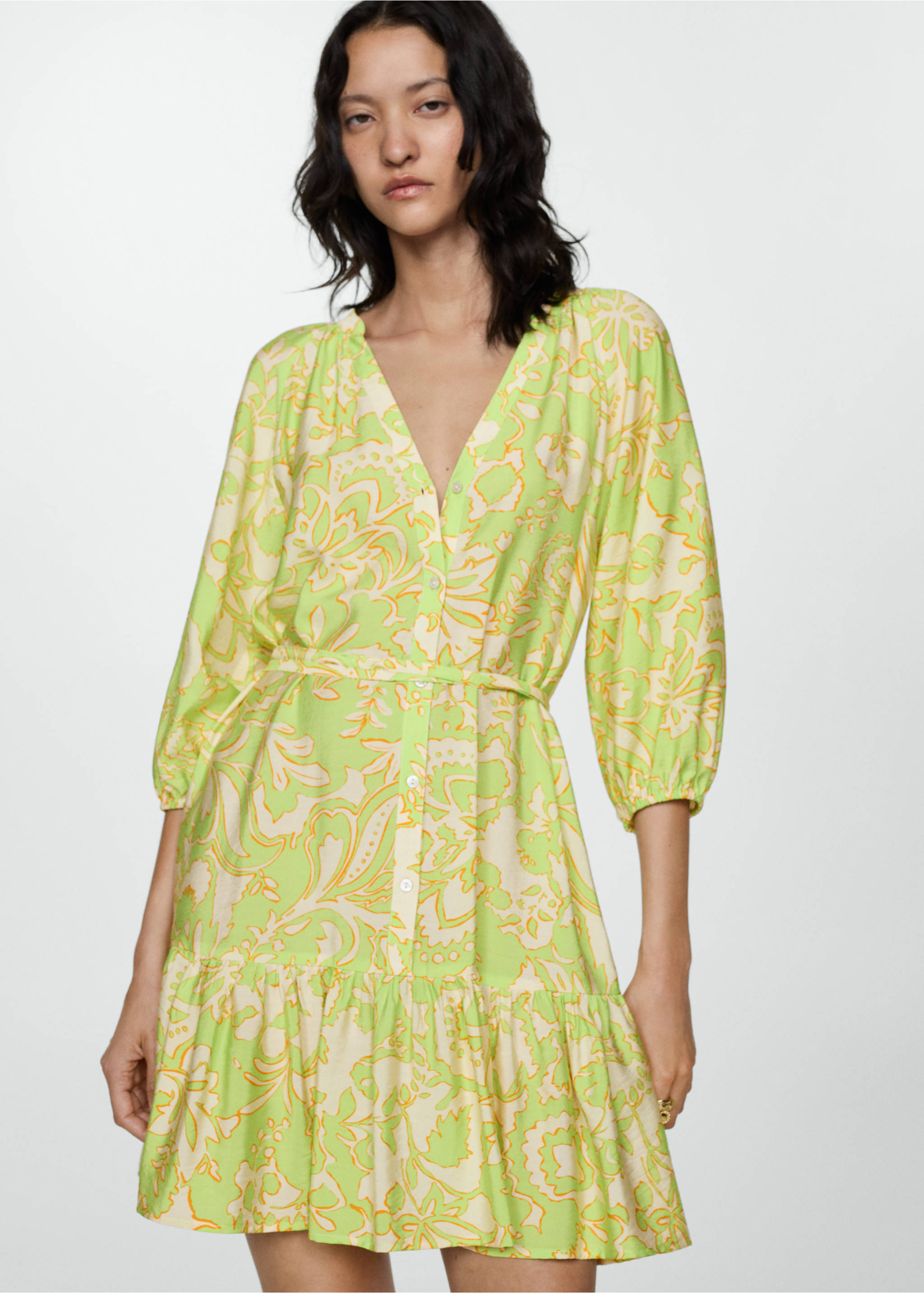 Robe imprimée à nœud - Plan moyen, Citron vert. Ref: 77060344-00.