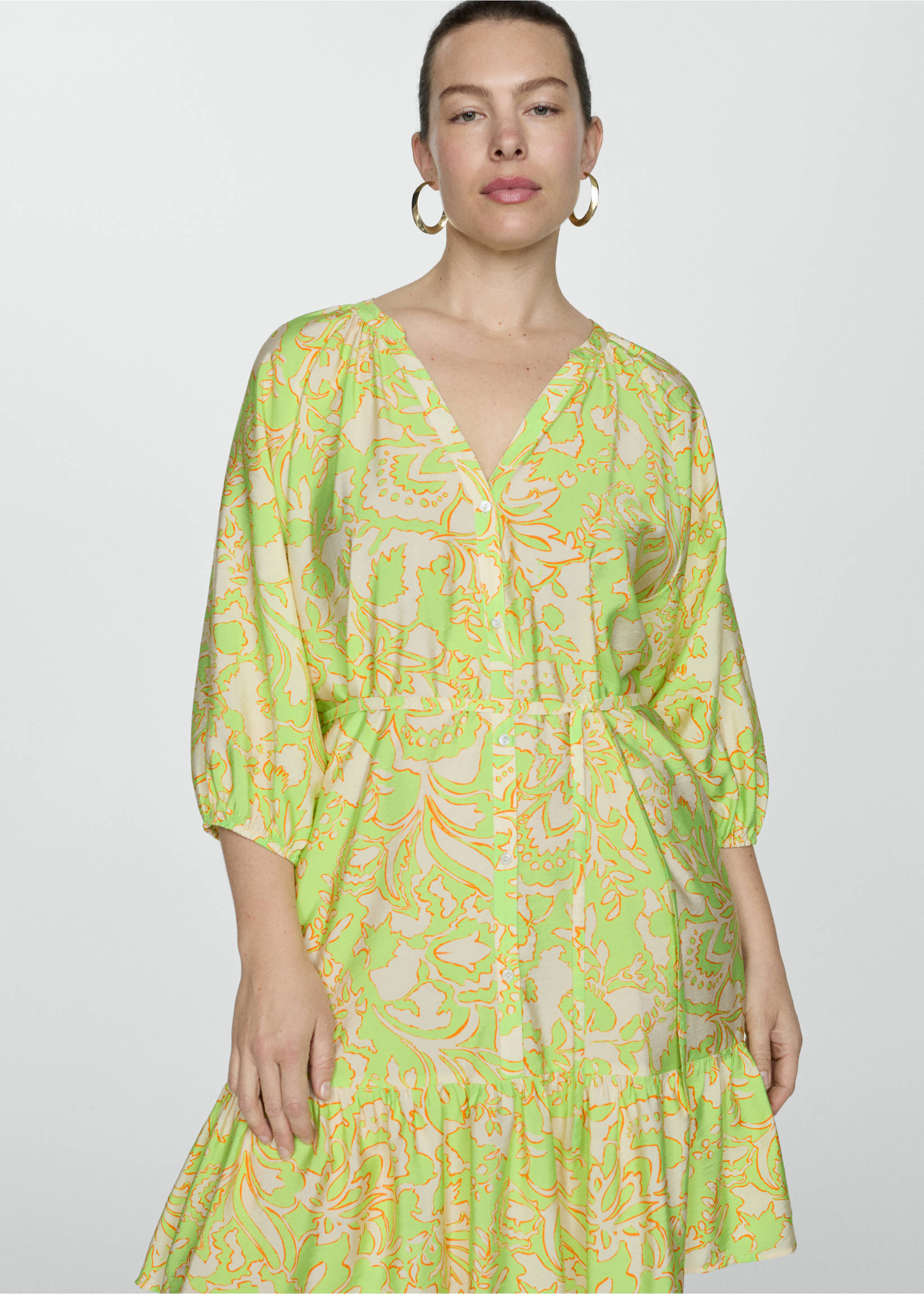 Robe imprimée à nœud - Détail de l'article 5, Citron vert. Ref: 77060344-00.