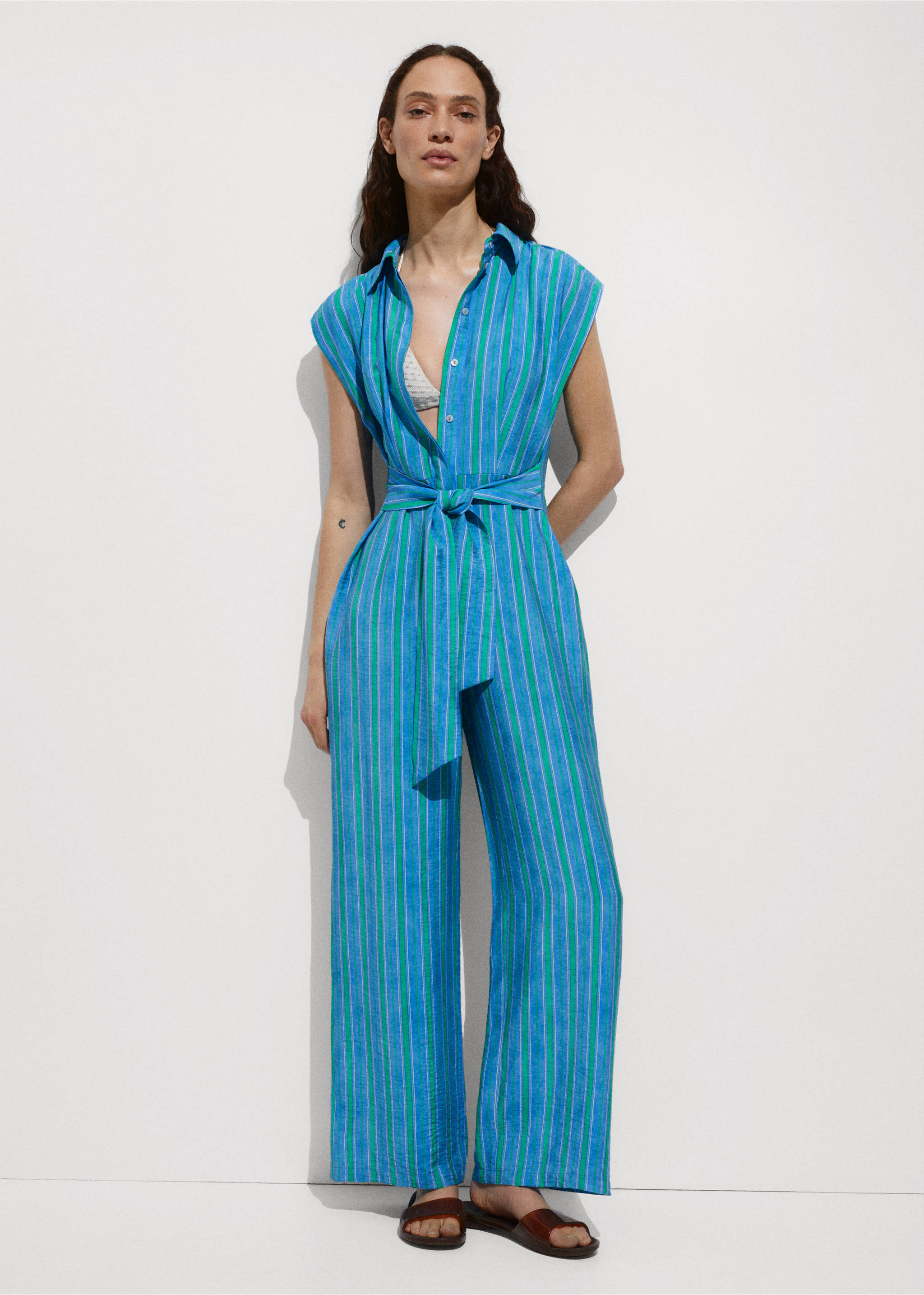 Shirt jumpsuit with bow - General plane, Blue. Ref: 77060354-00.
