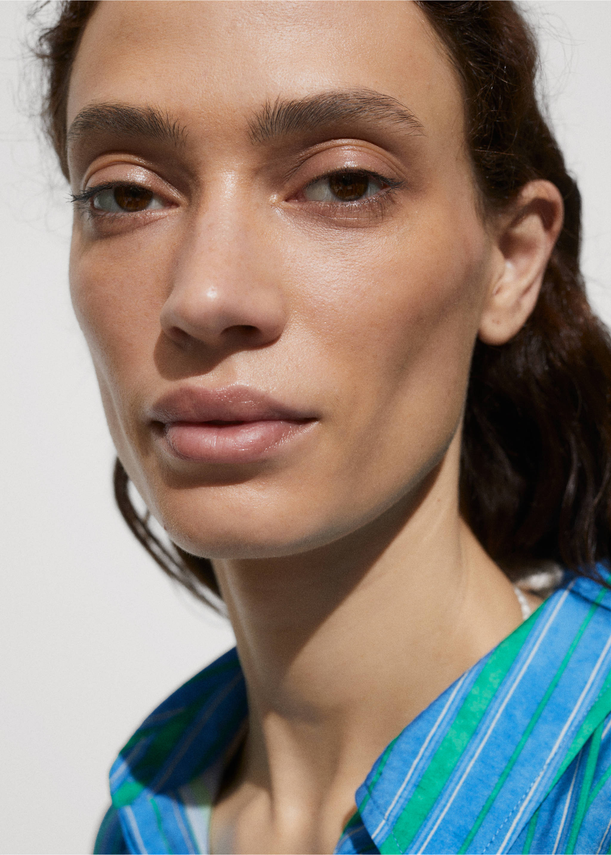 Shirt jumpsuit with bow - Details of the article 1, Blue. Ref: 77060354-00.