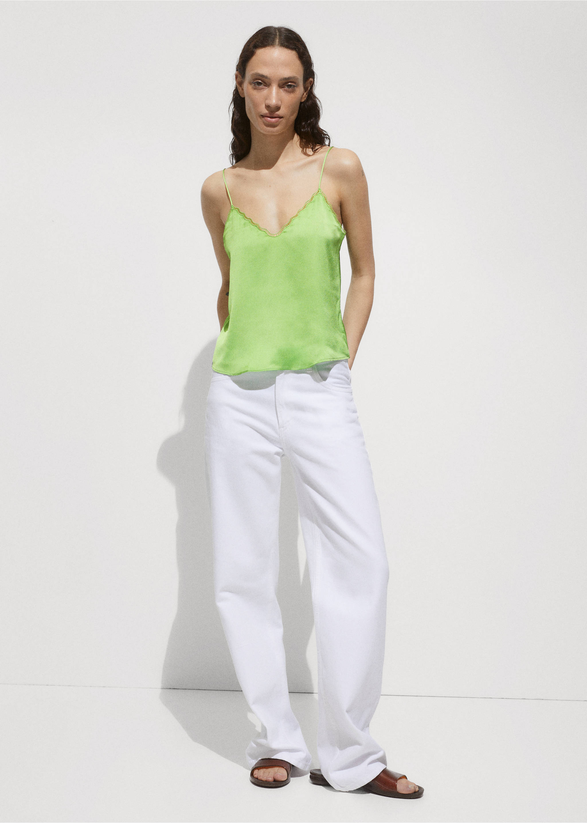 Satin top with straps - General plane, Green. Ref: 77060358-00.