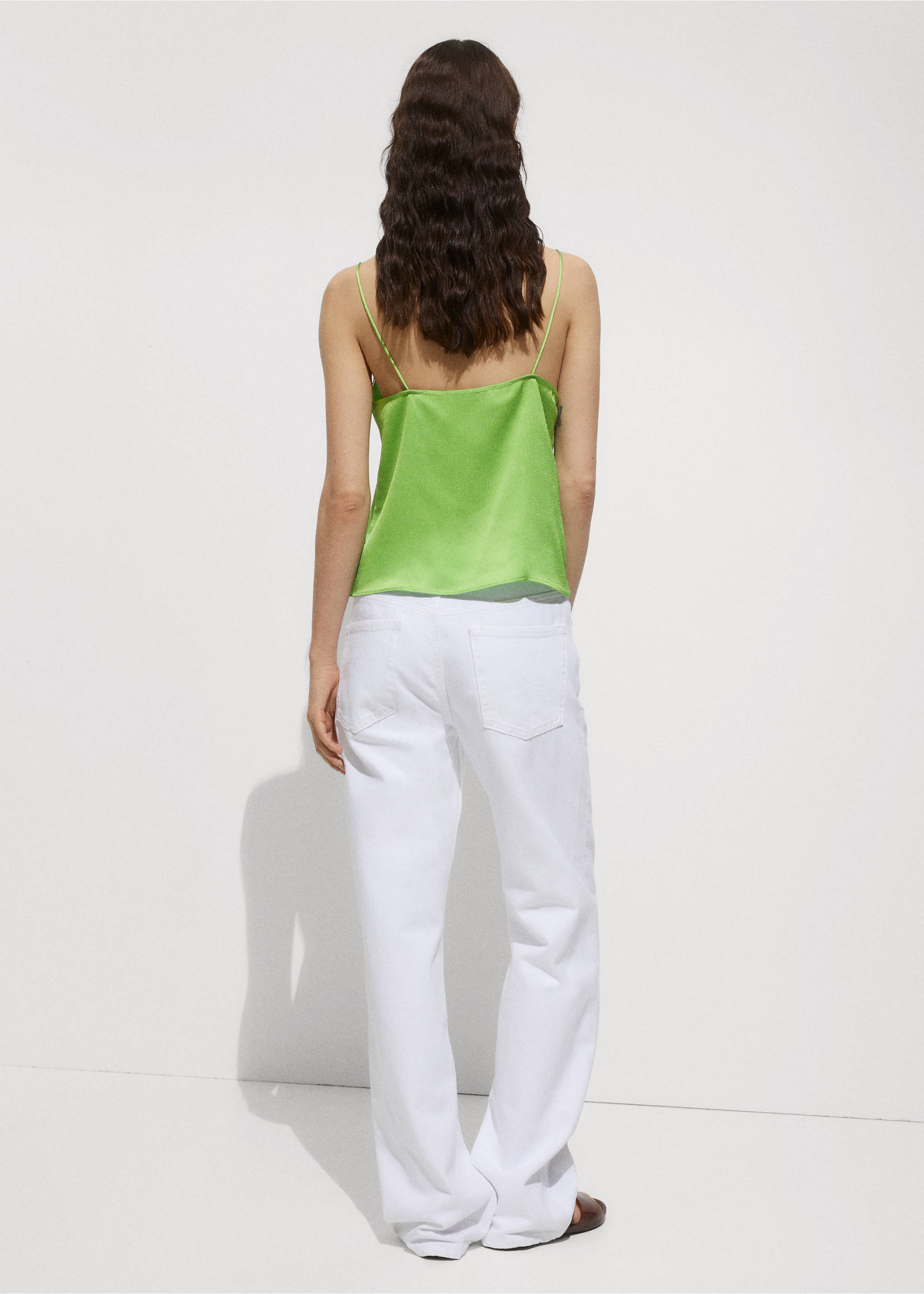 Satin top with straps - Reverse of the article, Green. Ref: 77060358-00.