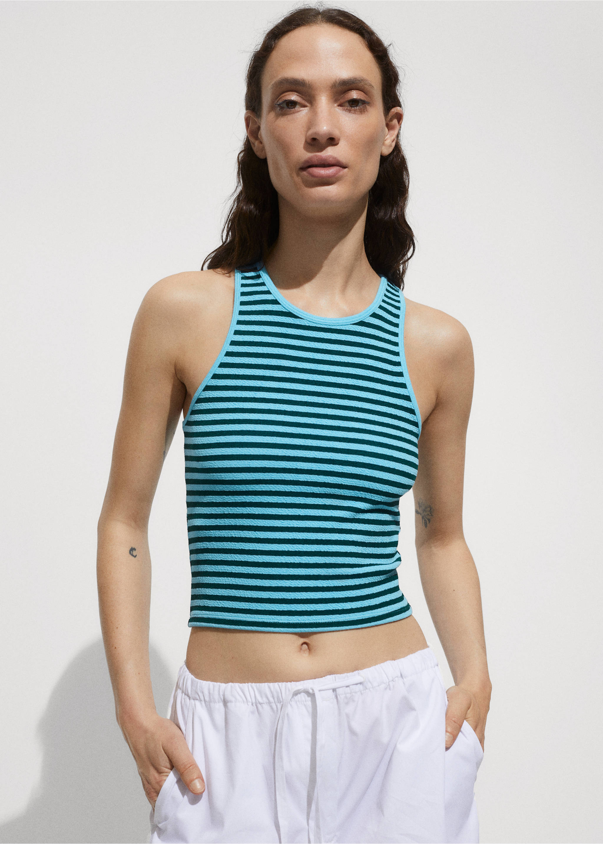 Striped knit top - Medium plane, Blue. Ref: 77060365-00.