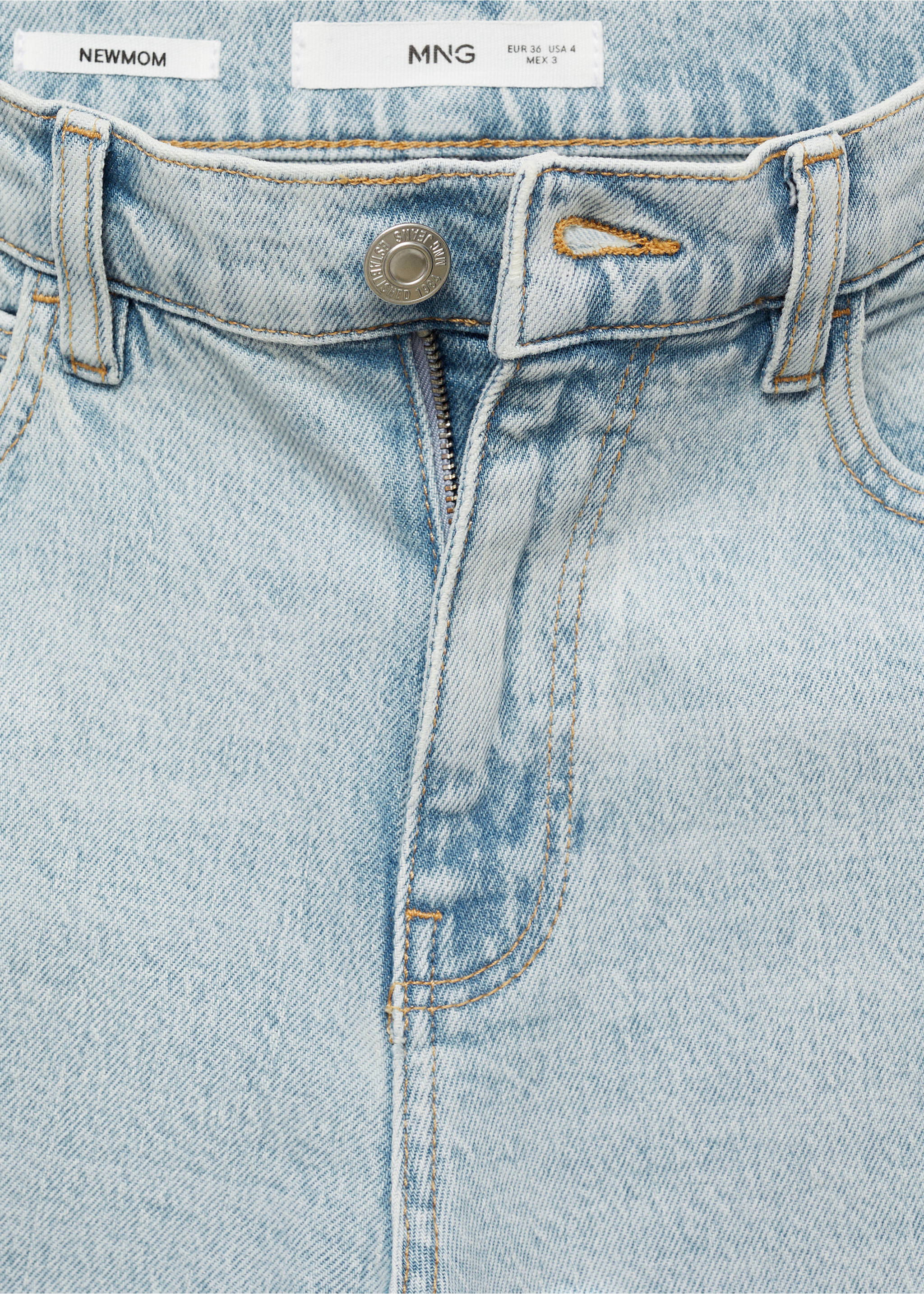 Comfort-Jeans mit hohem Bund Newmom - Detail des Artikels 8, Bleach-Blau. Ref: 77060366-00.