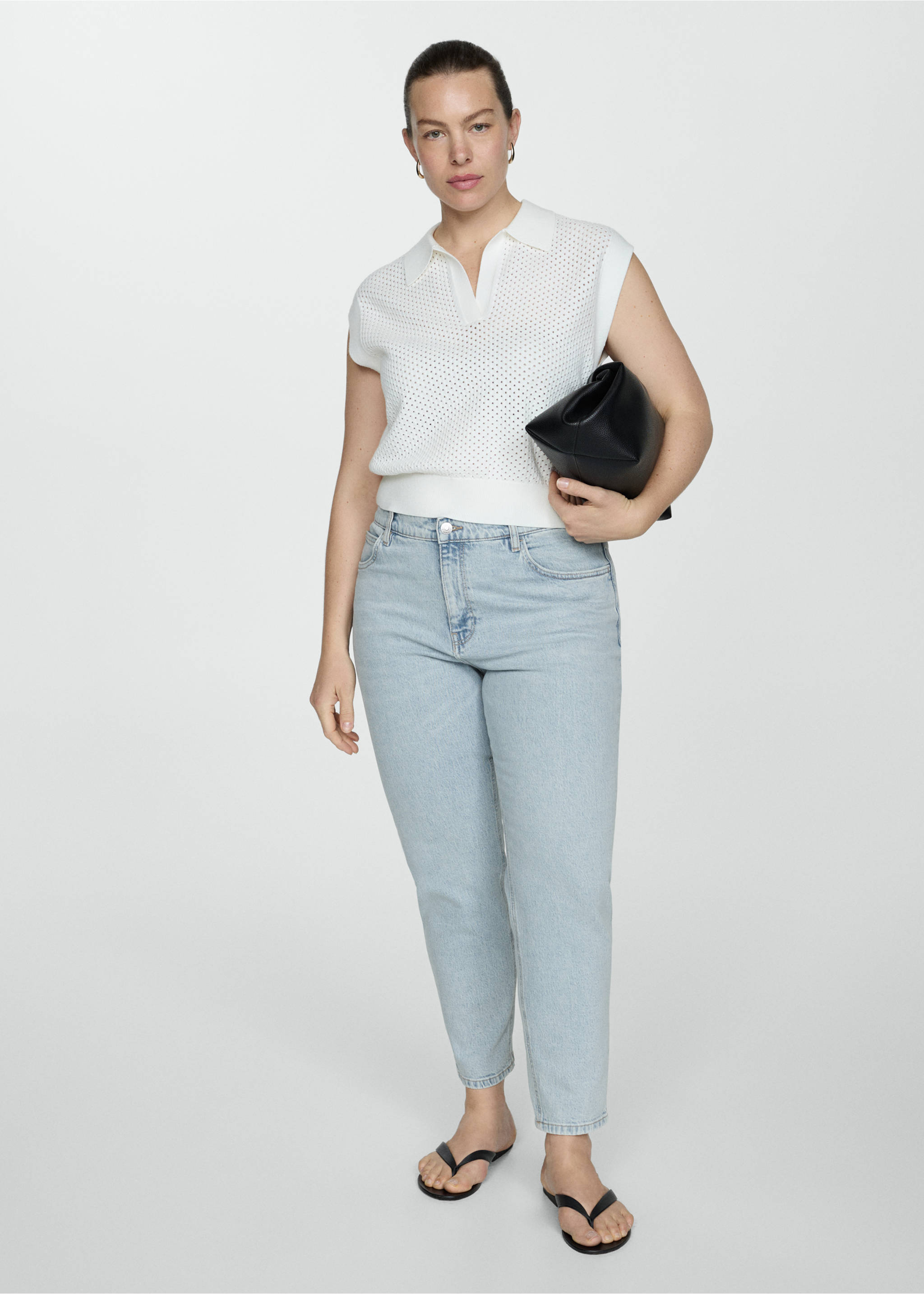 Comfort-Jeans mit hohem Bund Newmom - Detail des Artikels 3, Bleach-Blau. Ref: 77060366-00.