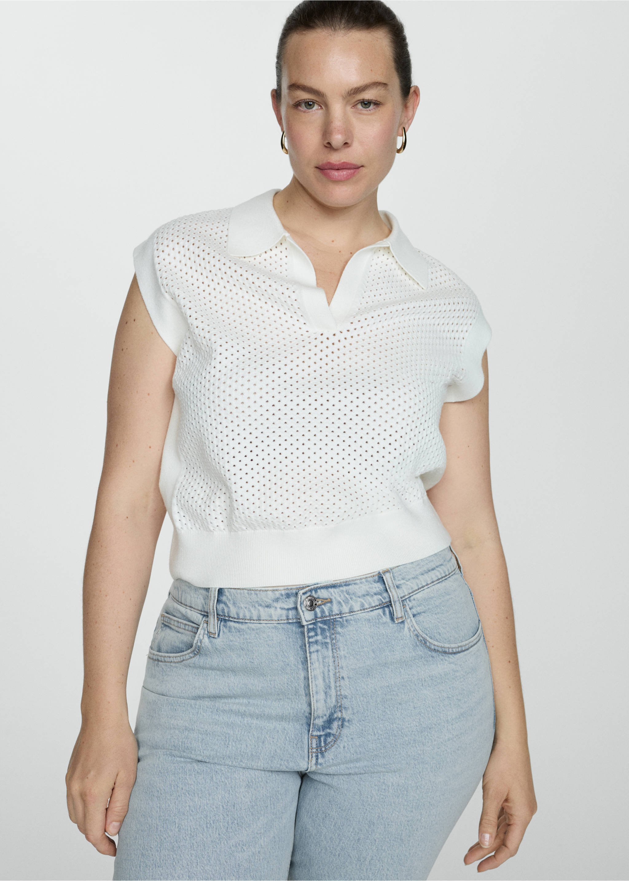 Comfort-Jeans mit hohem Bund Newmom - Detail des Artikels 4, Bleach-Blau. Ref: 77060366-00.