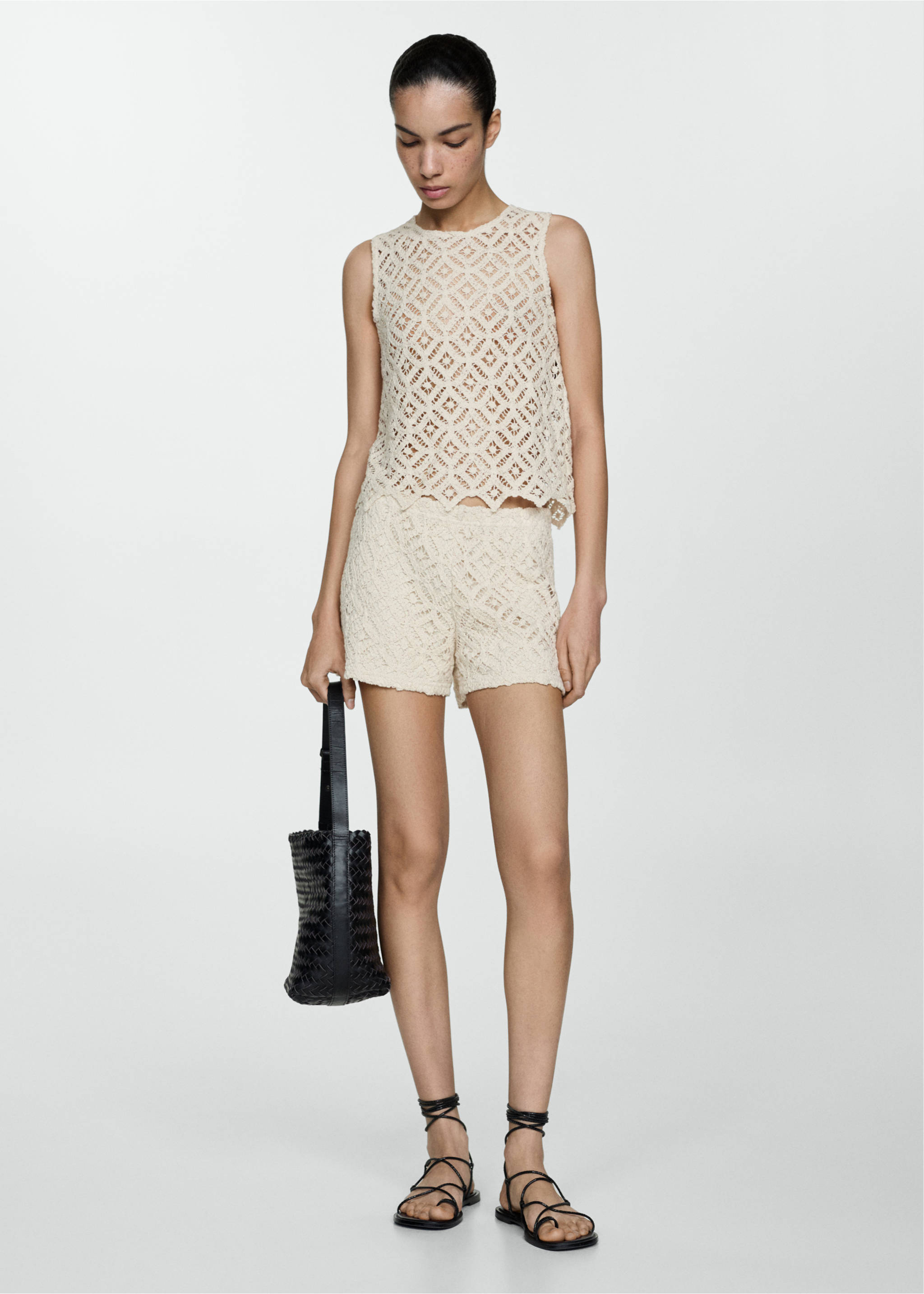 Ärmelloses Häkel-Top - Allgemeine Ansicht, Beige. Ref: 77060367-00.