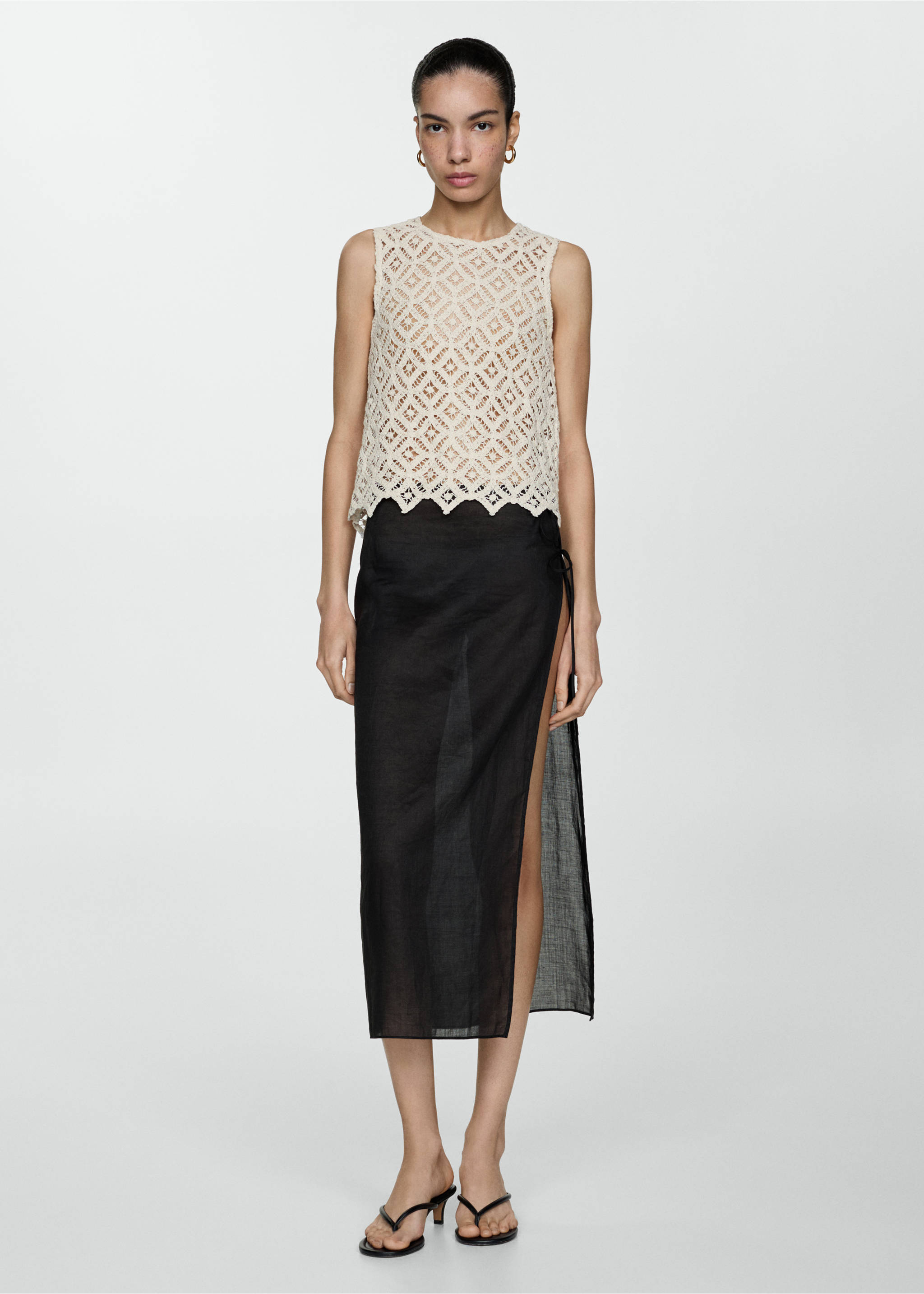 Ärmelloses Häkel-Top - Detail des Artikels 2, Beige. Ref: 77060367-00.