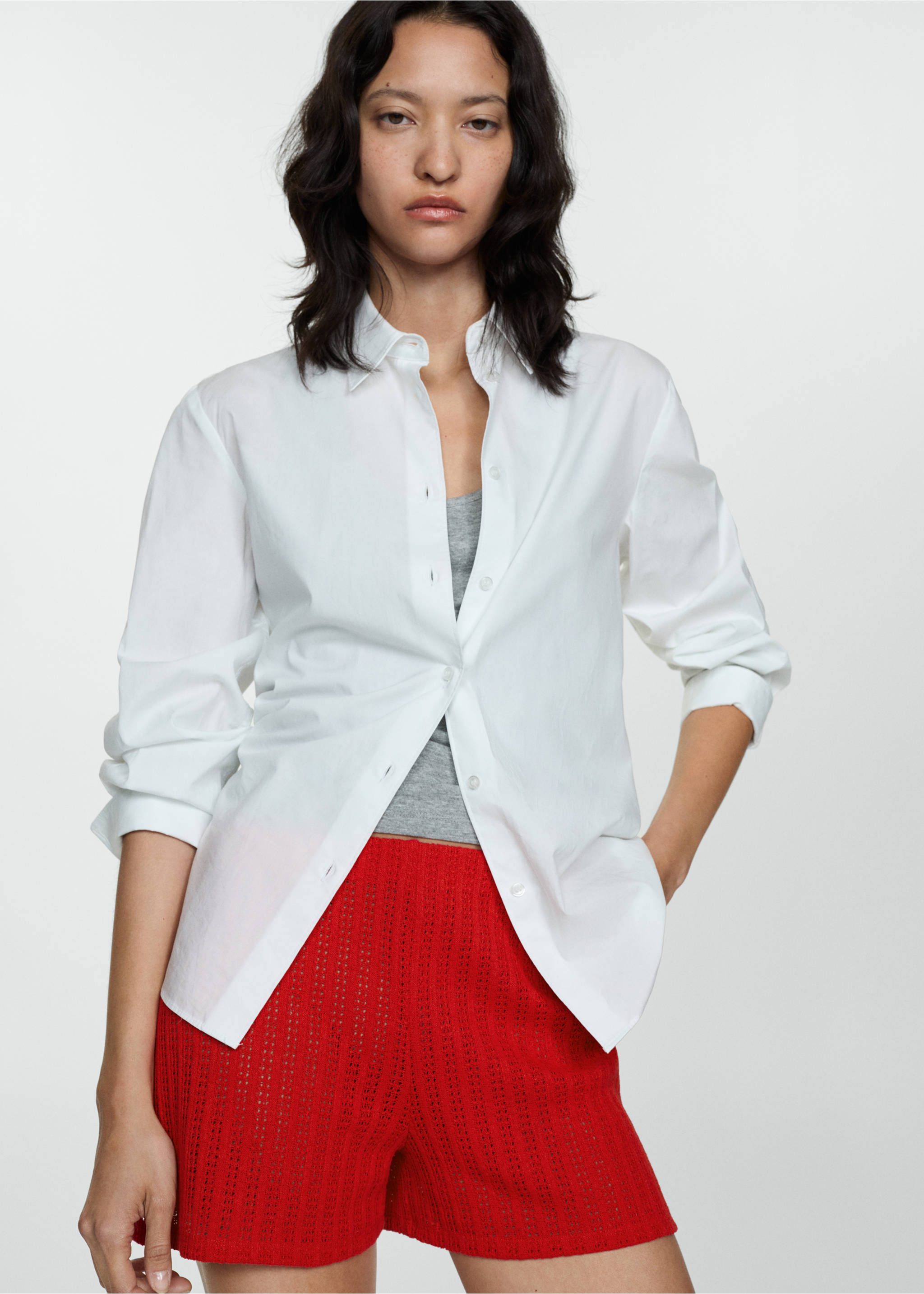 Shorts punto rectos - Detalle del artículo 2, Rojo coral. Ref: 77060372-00.