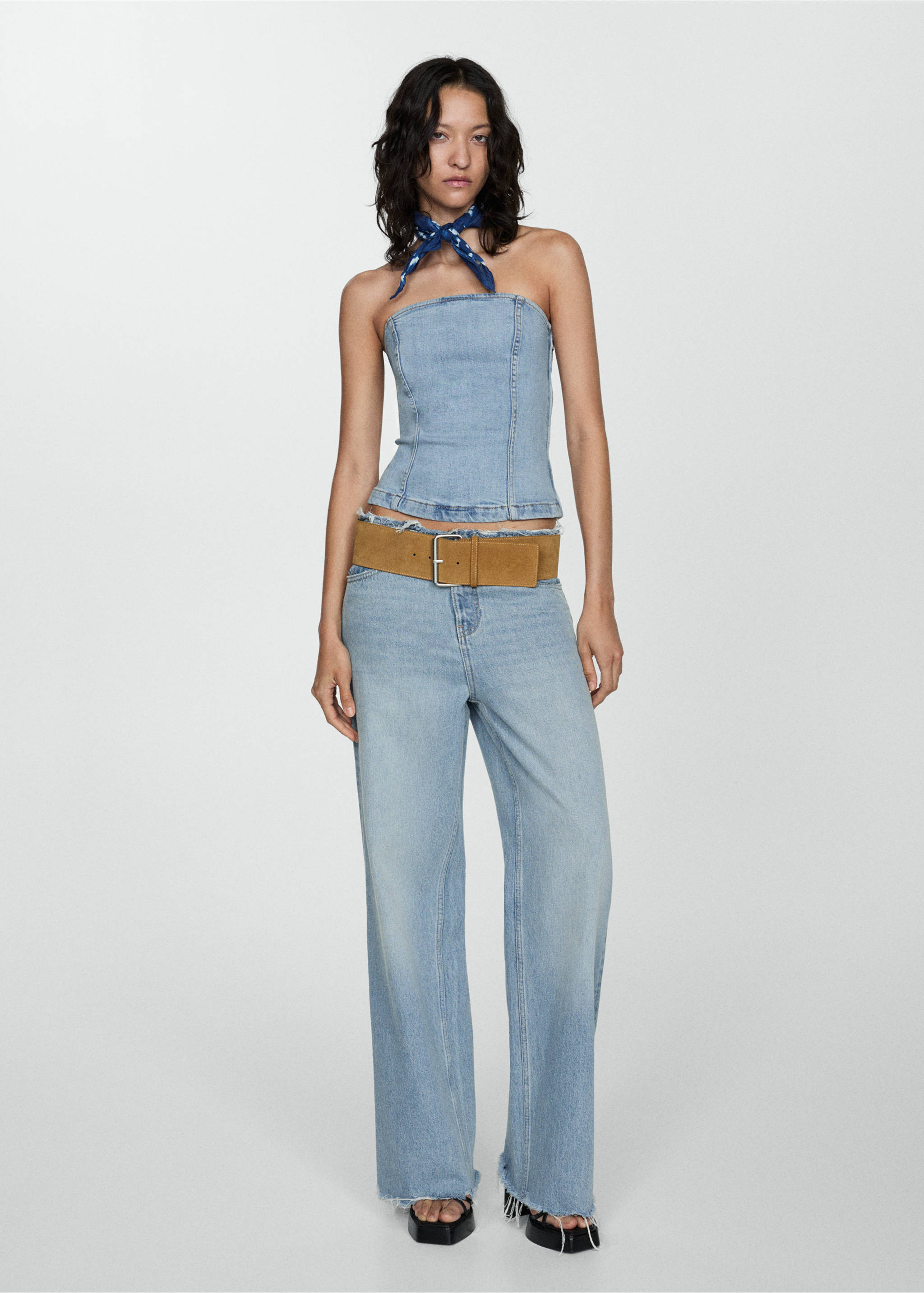 Schulterfreies Jeans-Top - Allgemeine Ansicht, Mittelblau. Ref: 77060376-00.
