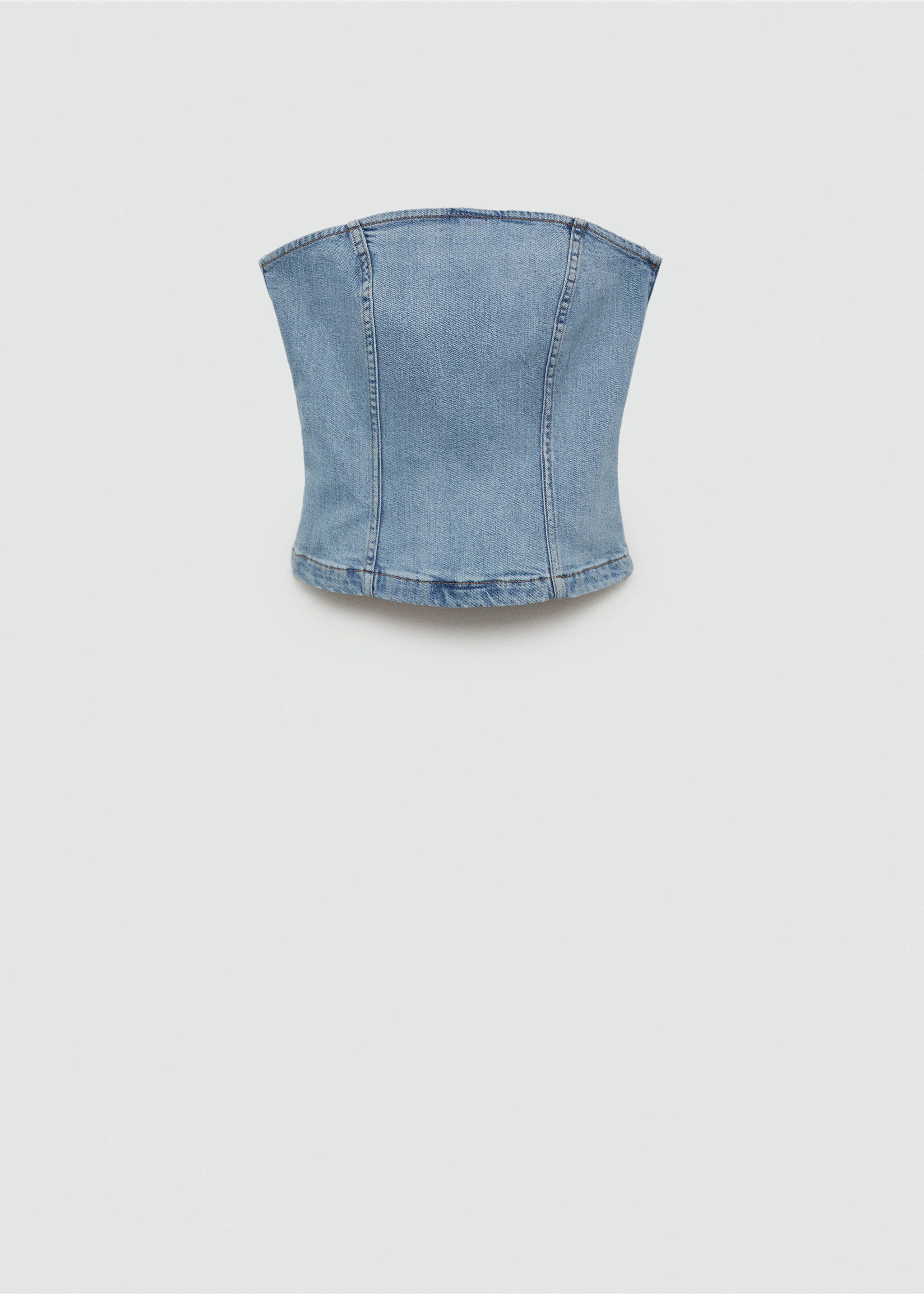 Schulterfreies Jeans-Top - Artikel ohne Model, Mittelblau. Ref: 77060376-00.