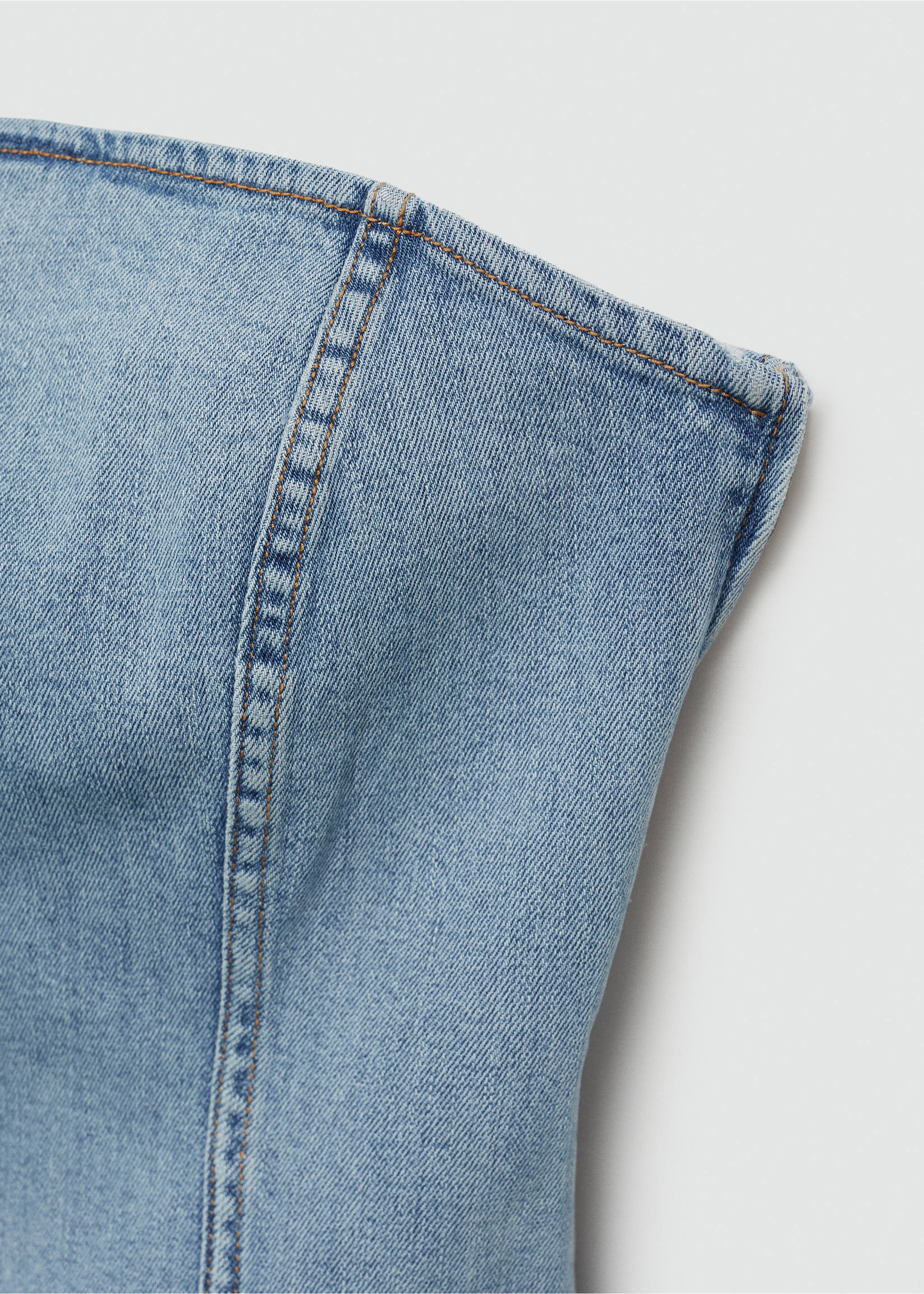 Schulterfreies Jeans-Top - Detail des Artikels 8, Mittelblau. Ref: 77060376-00.