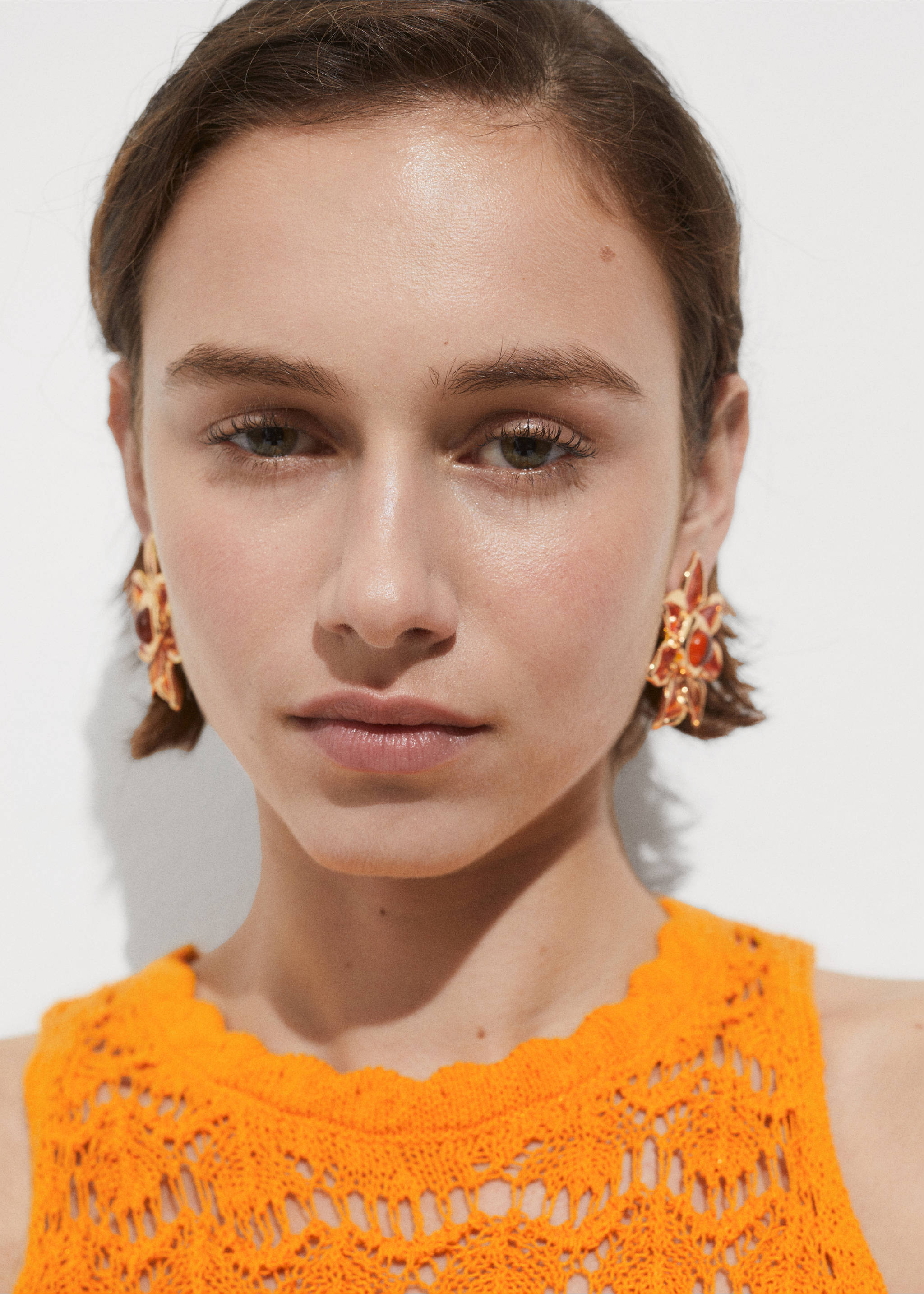Crochet short dress - Details of the article 1, Orange. Ref: 77060379-00.