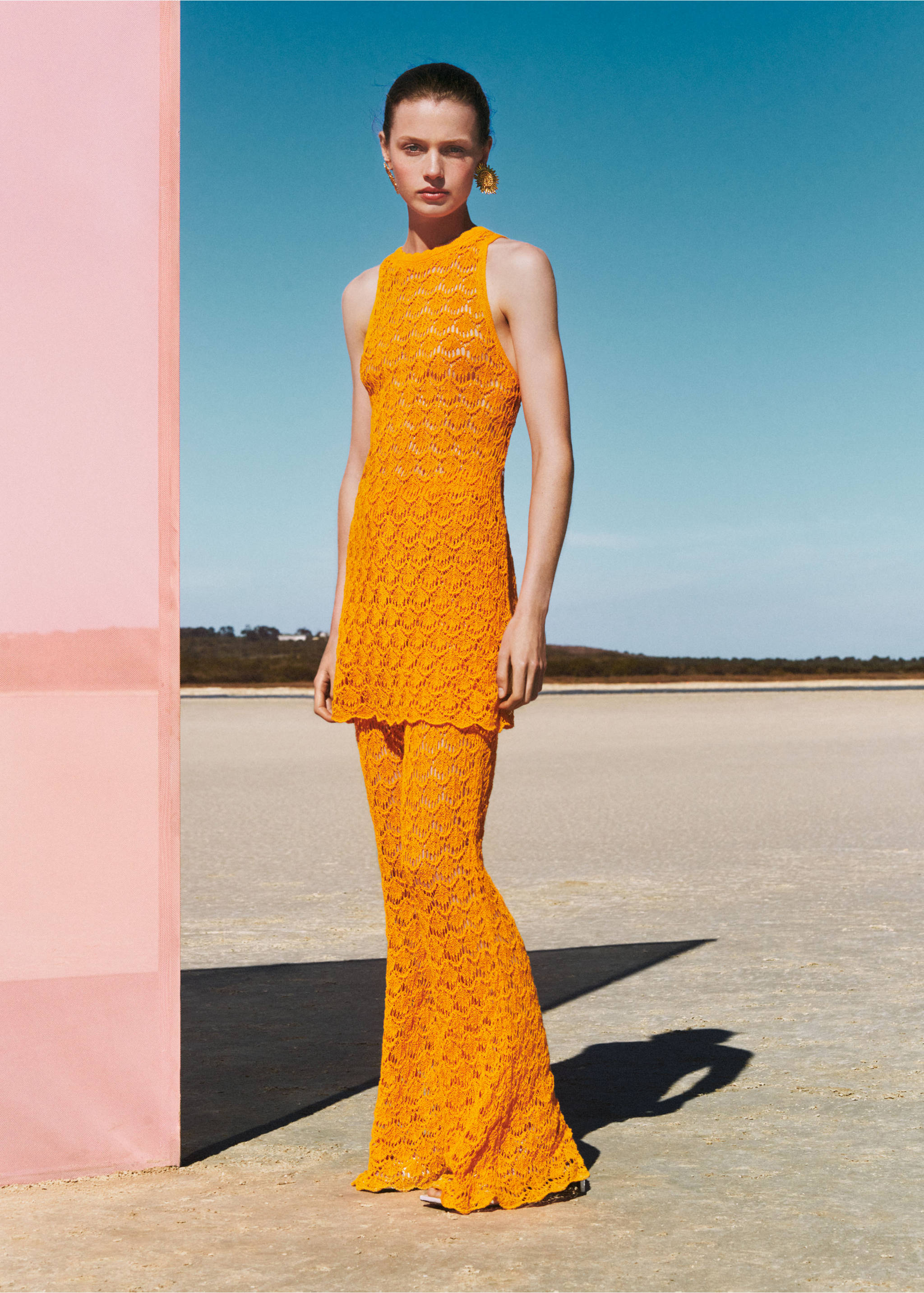 Crochet short dress - Details of the article 3, Orange. Ref: 77060379-00.