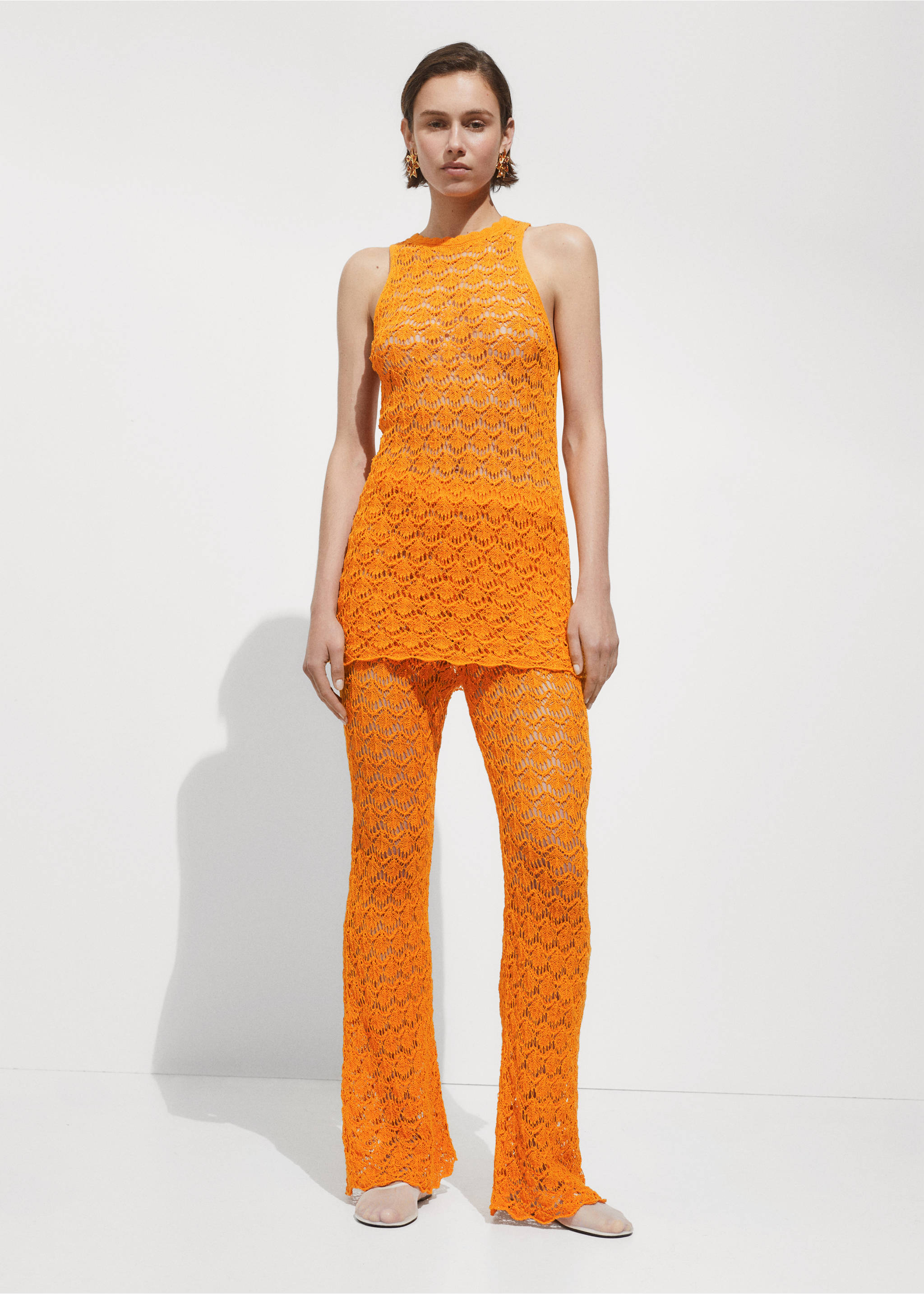 Crochet short dress - Details of the article 2, Orange. Ref: 77060379-00.