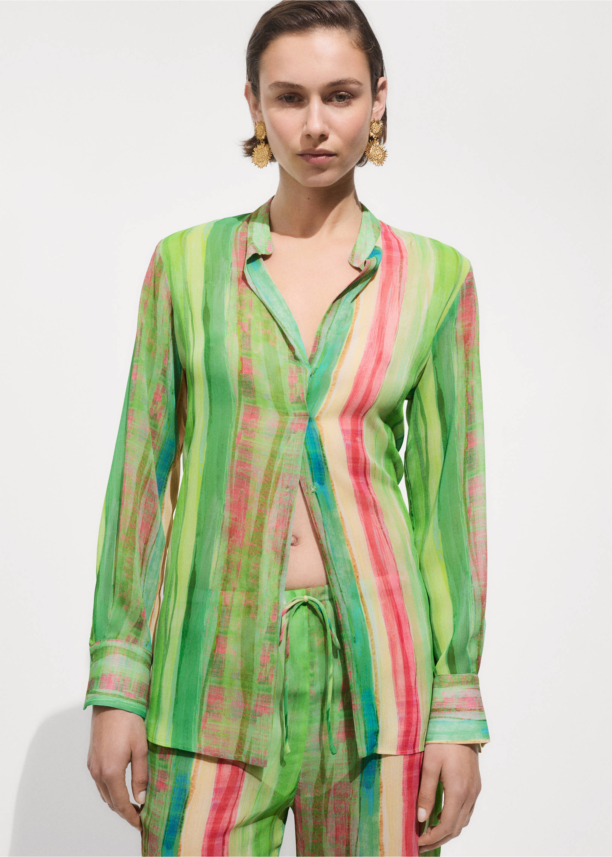 Pantalon imprimé semi-transparent - Détail de l'article 2, Vert. Ref: 77060385-00.