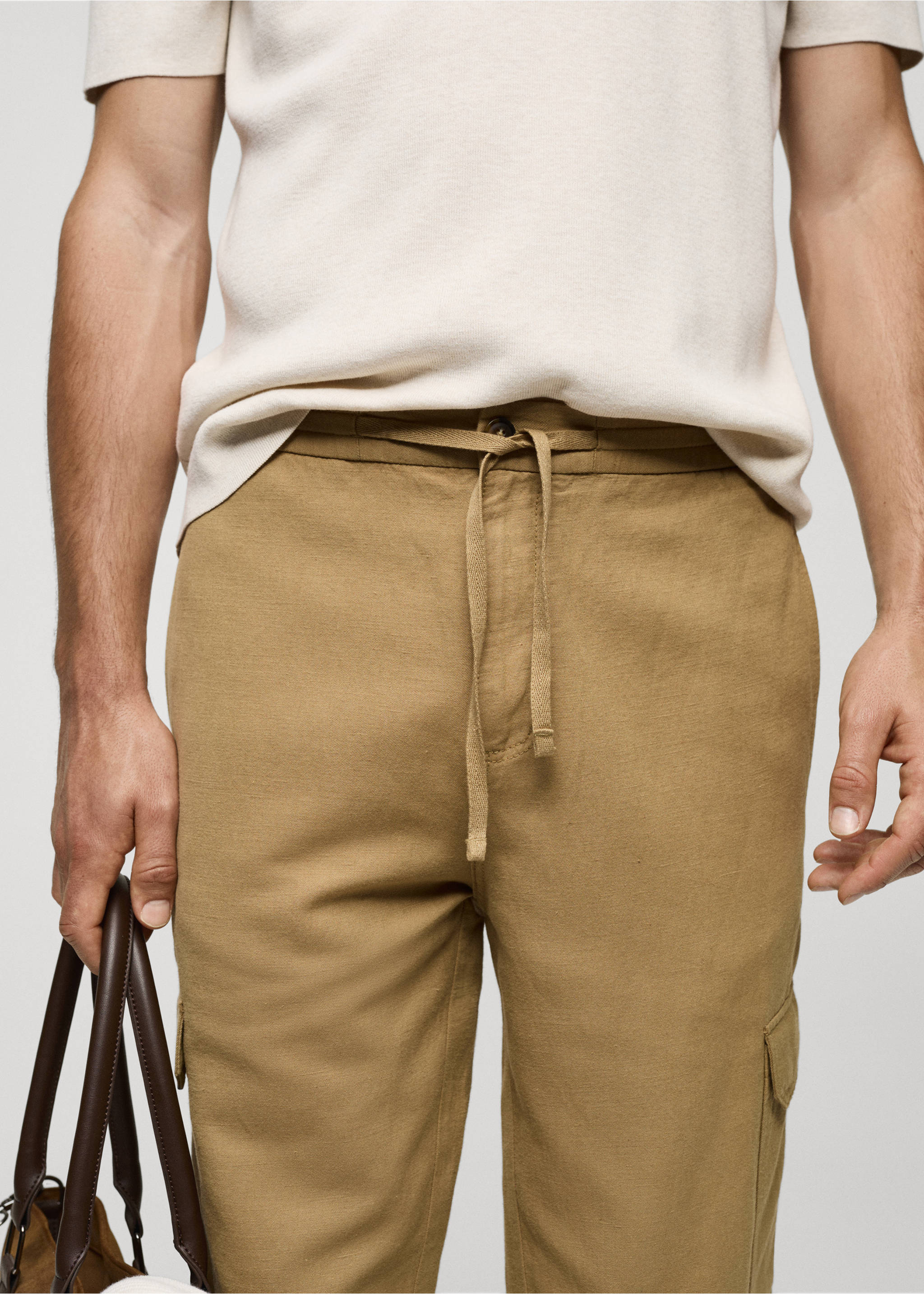 Pantalon coton lin cargo - Détail de l'article 1, Marron moyen. Ref: 77060563-00.