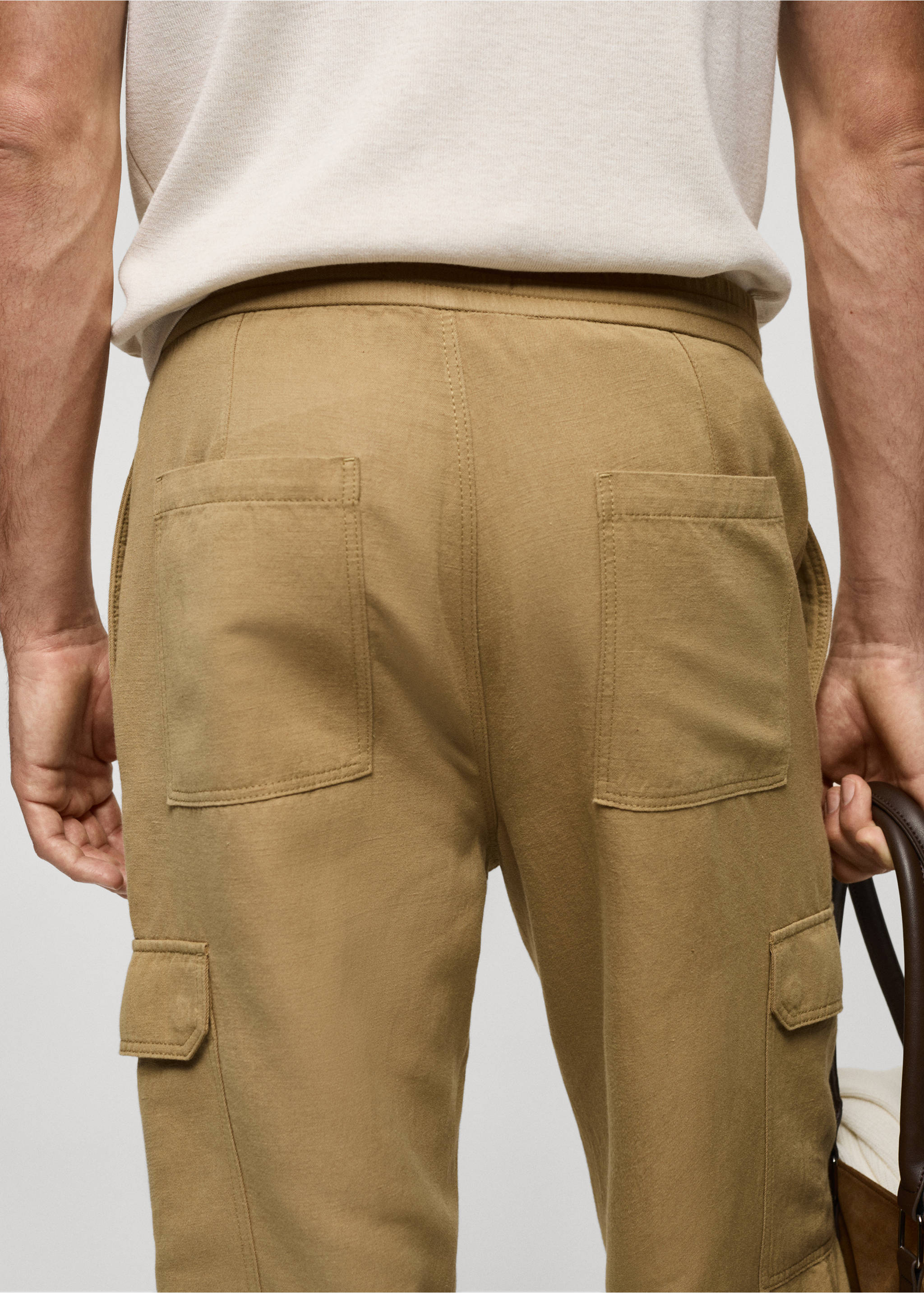 Pantalon coton lin cargo - Détail de l'article 3, Marron moyen. Ref: 77060563-00.