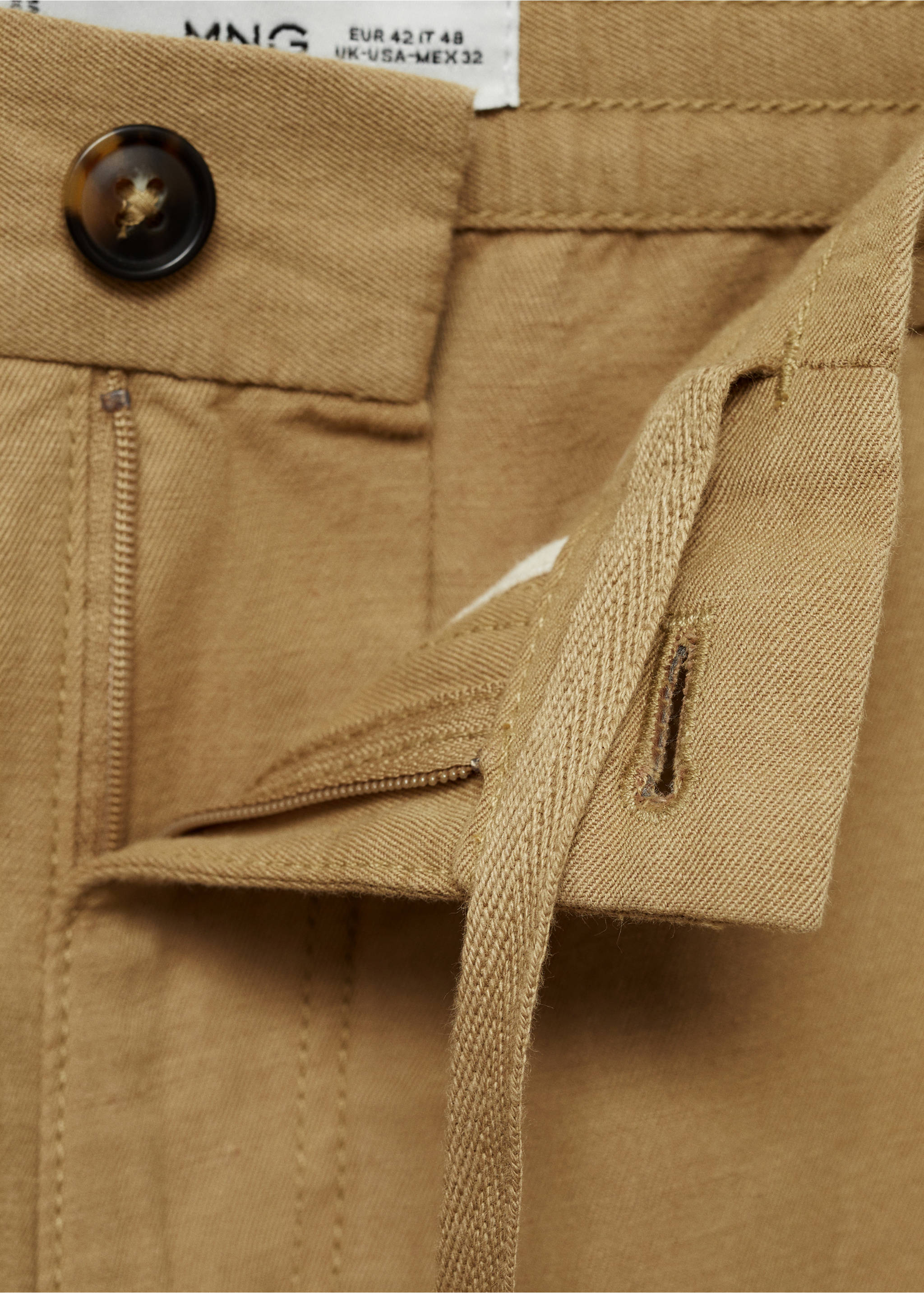 Pantalon coton lin cargo - Détail de l'article 8, Marron moyen. Ref: 77060563-00.