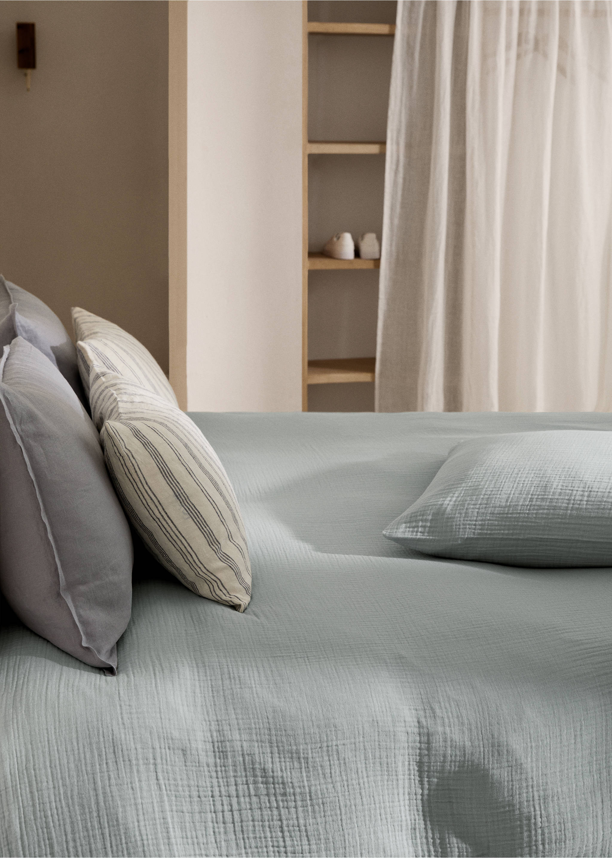 Cotton gauze duvet cover for 135 cm bed - Details of the article 8, Aqua Green. Ref: 77060572-00.