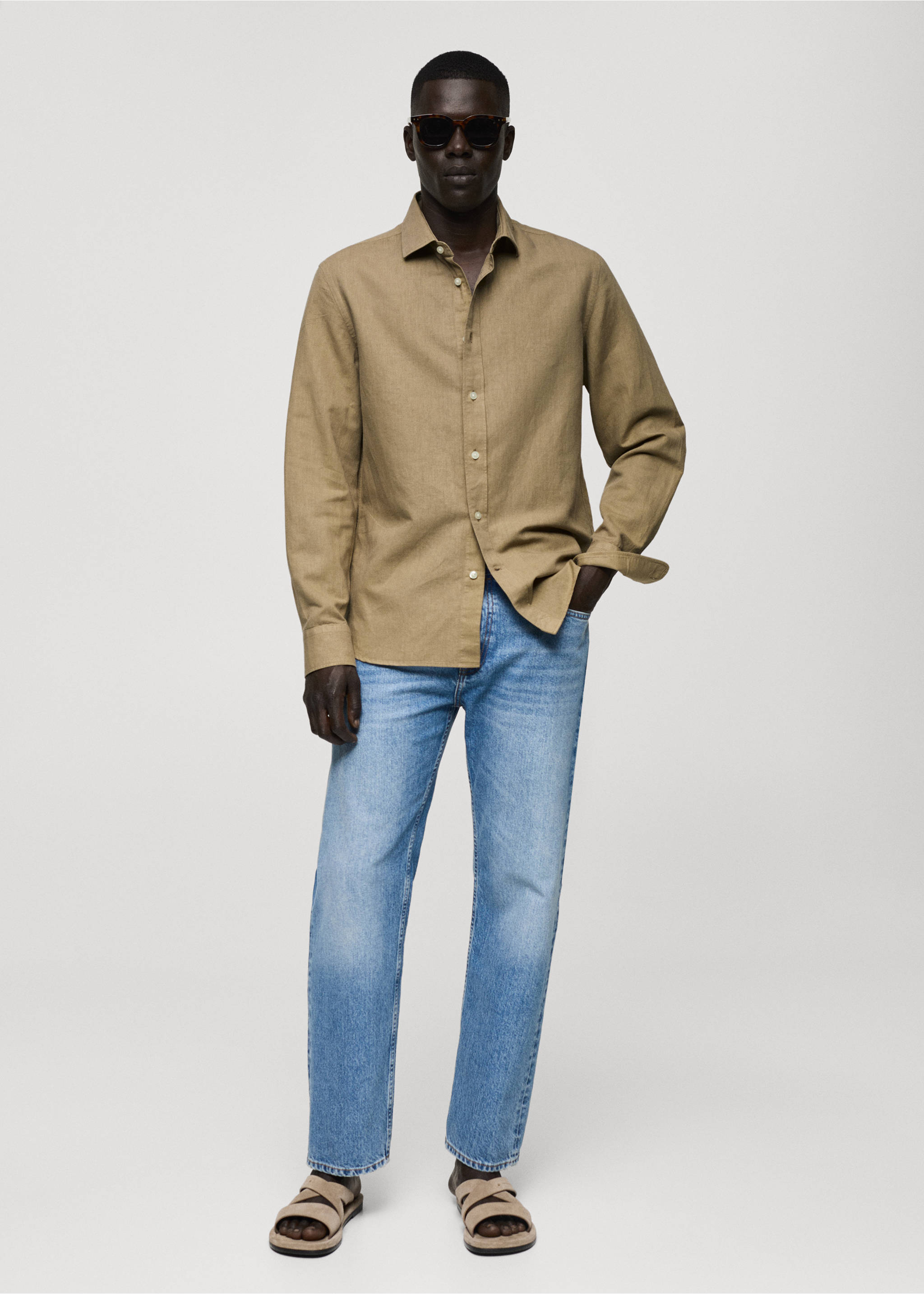 Classic-fit linen-blend shirt - General plane, Khaki. Ref: 77060583-00.