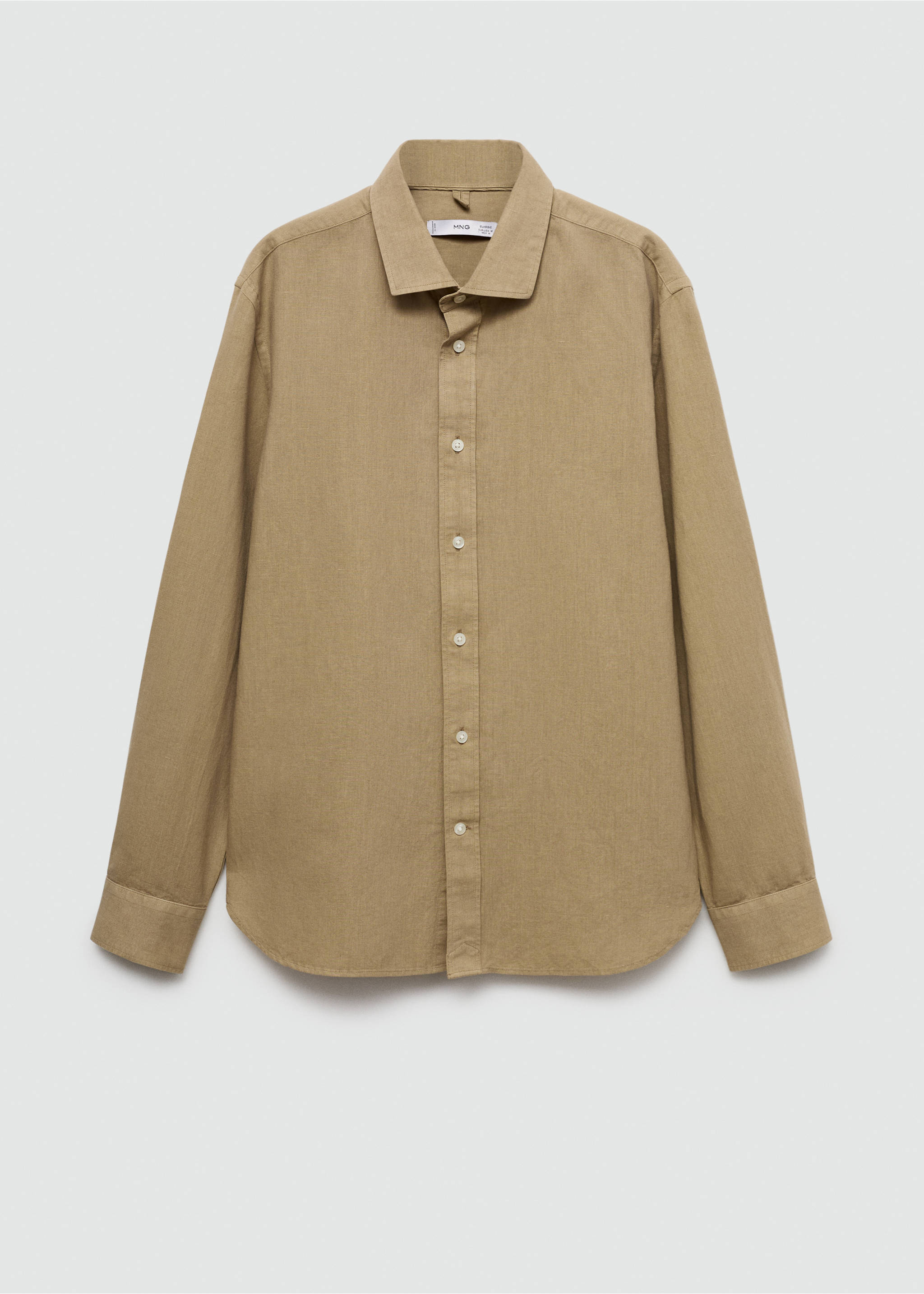 Classic-fit linen-blend shirt - Article without model, Khaki. Ref: 77060583-00.
