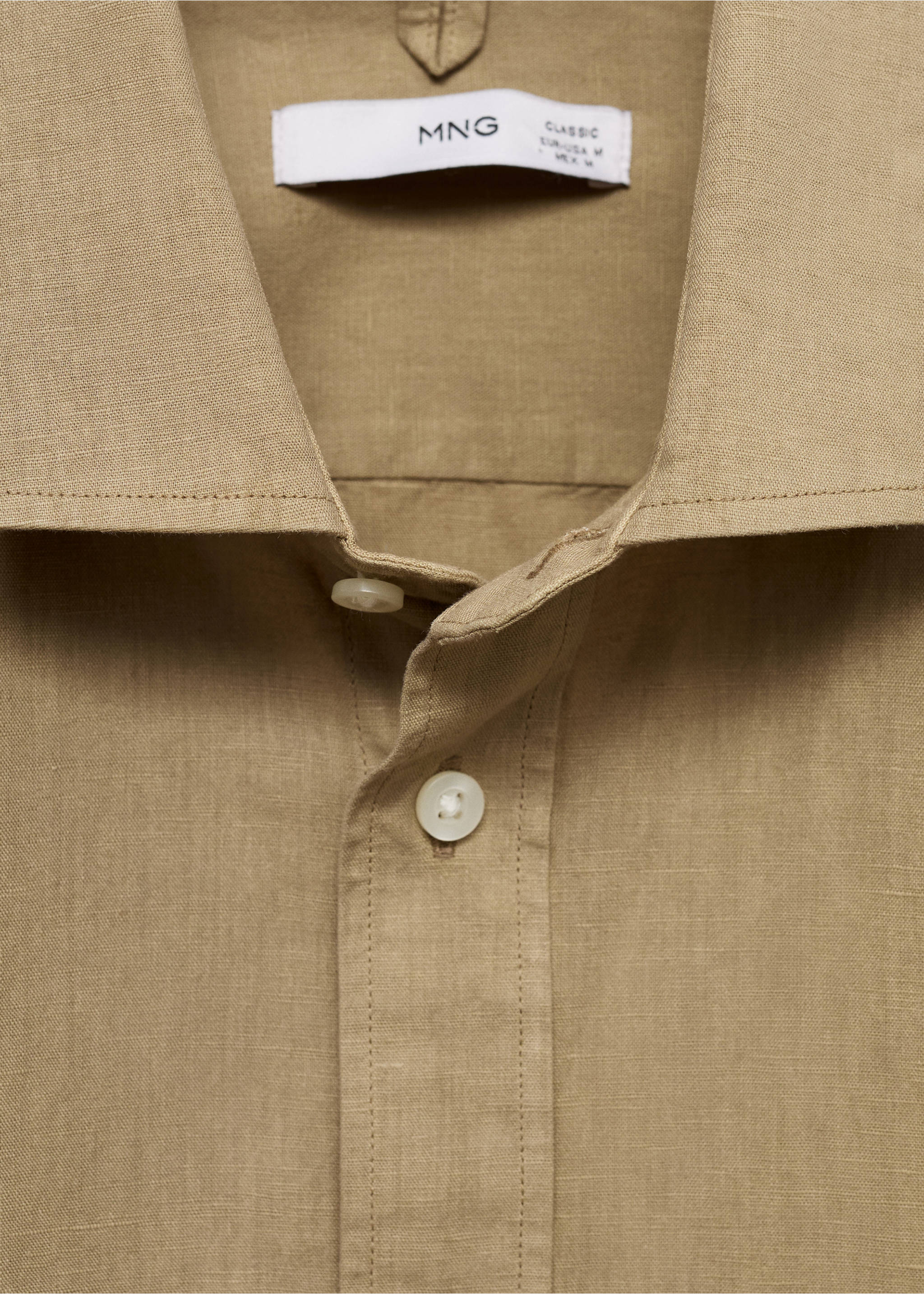 Classic-fit linen-blend shirt - Details of the article 8, Khaki. Ref: 77060583-00.