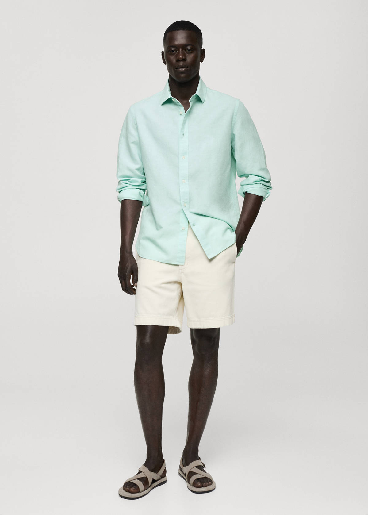 Classic-fit linen-blend shirt