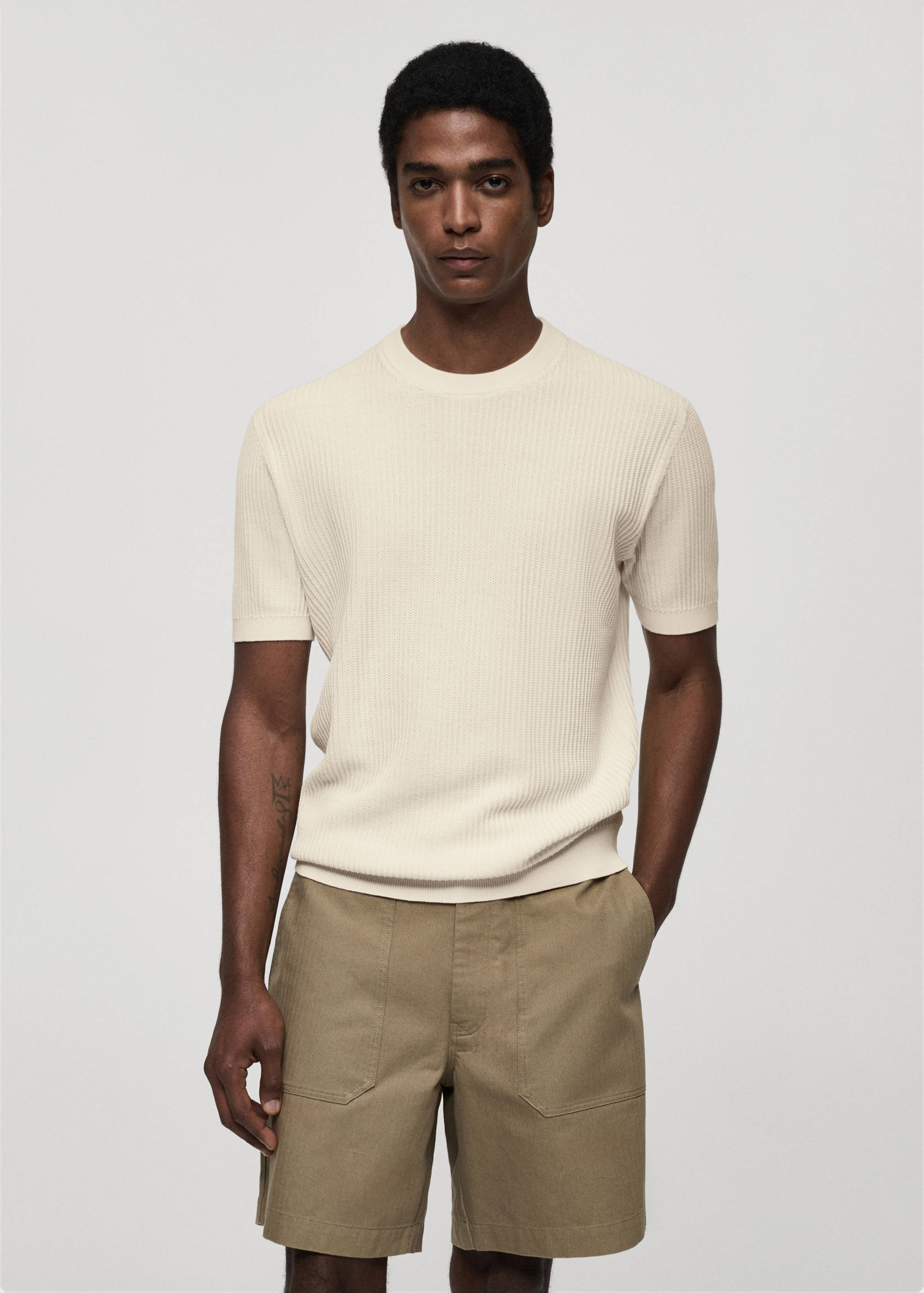 Ribbed  knit t-shirt - Medium plane
