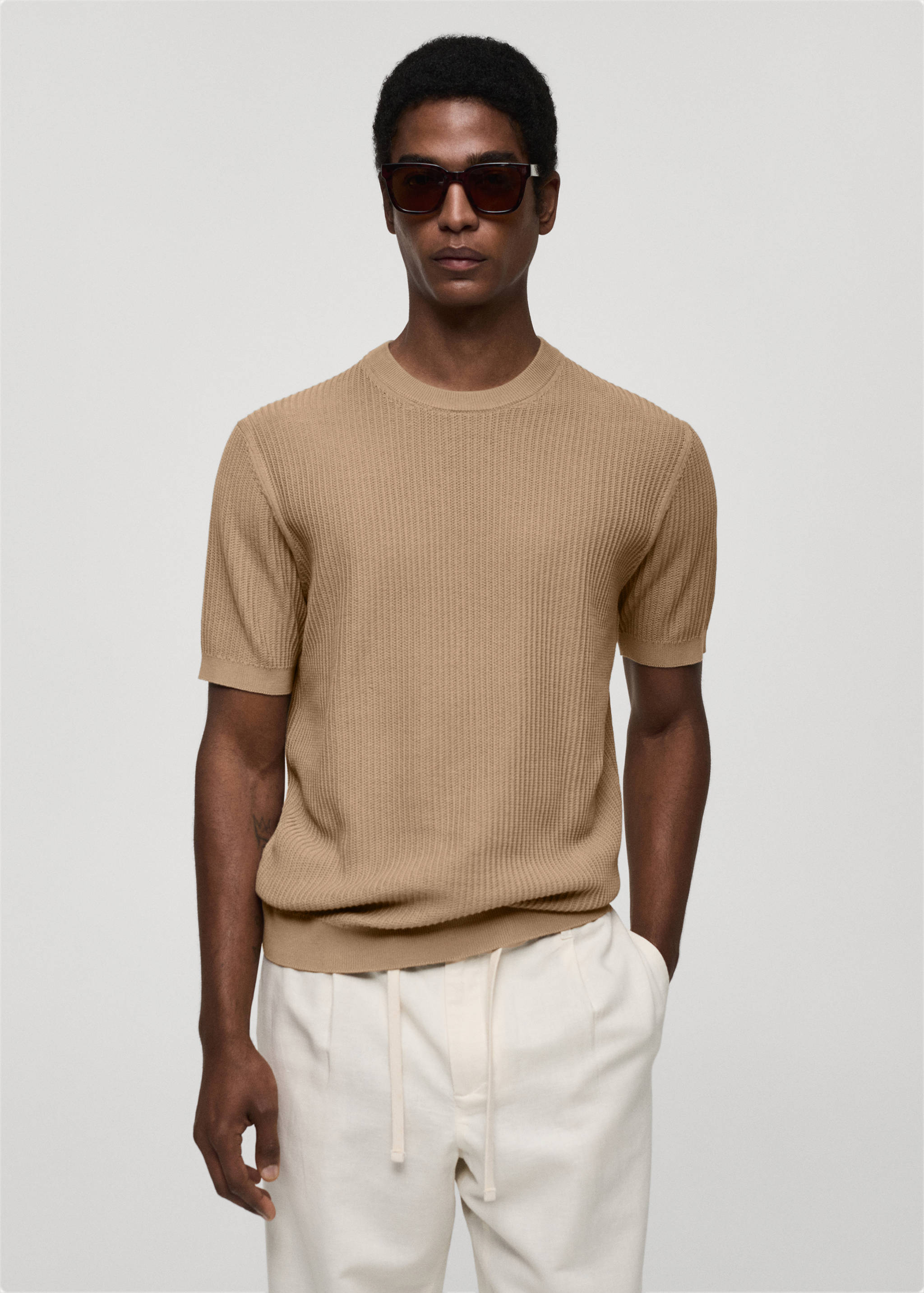 Ribbed  knit t-shirt - Medium plane