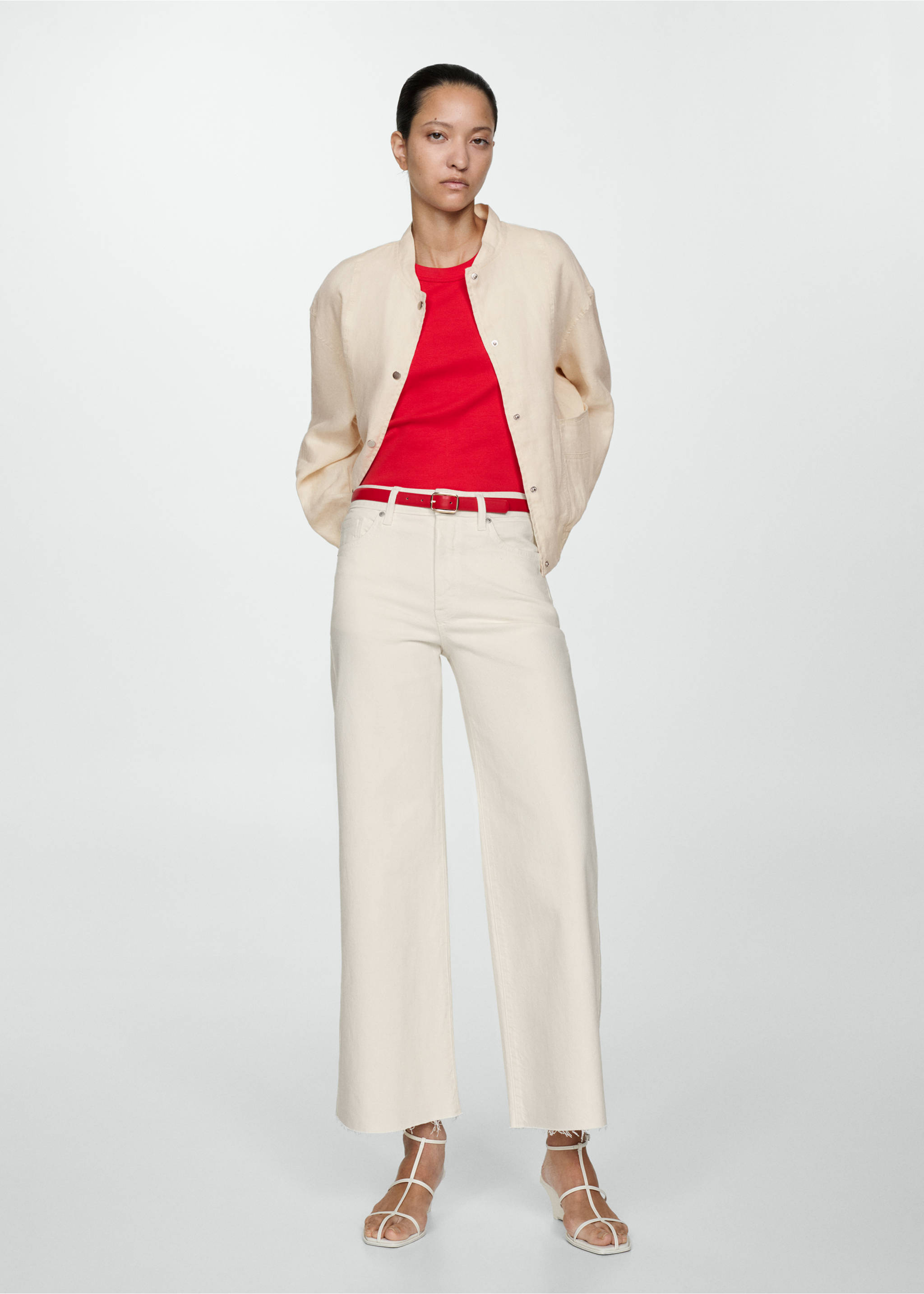 Culotte-Jeans mit mittlerer Bundhöhe - Allgemeine Ansicht, Sandfarben. Ref: 77060586-00.