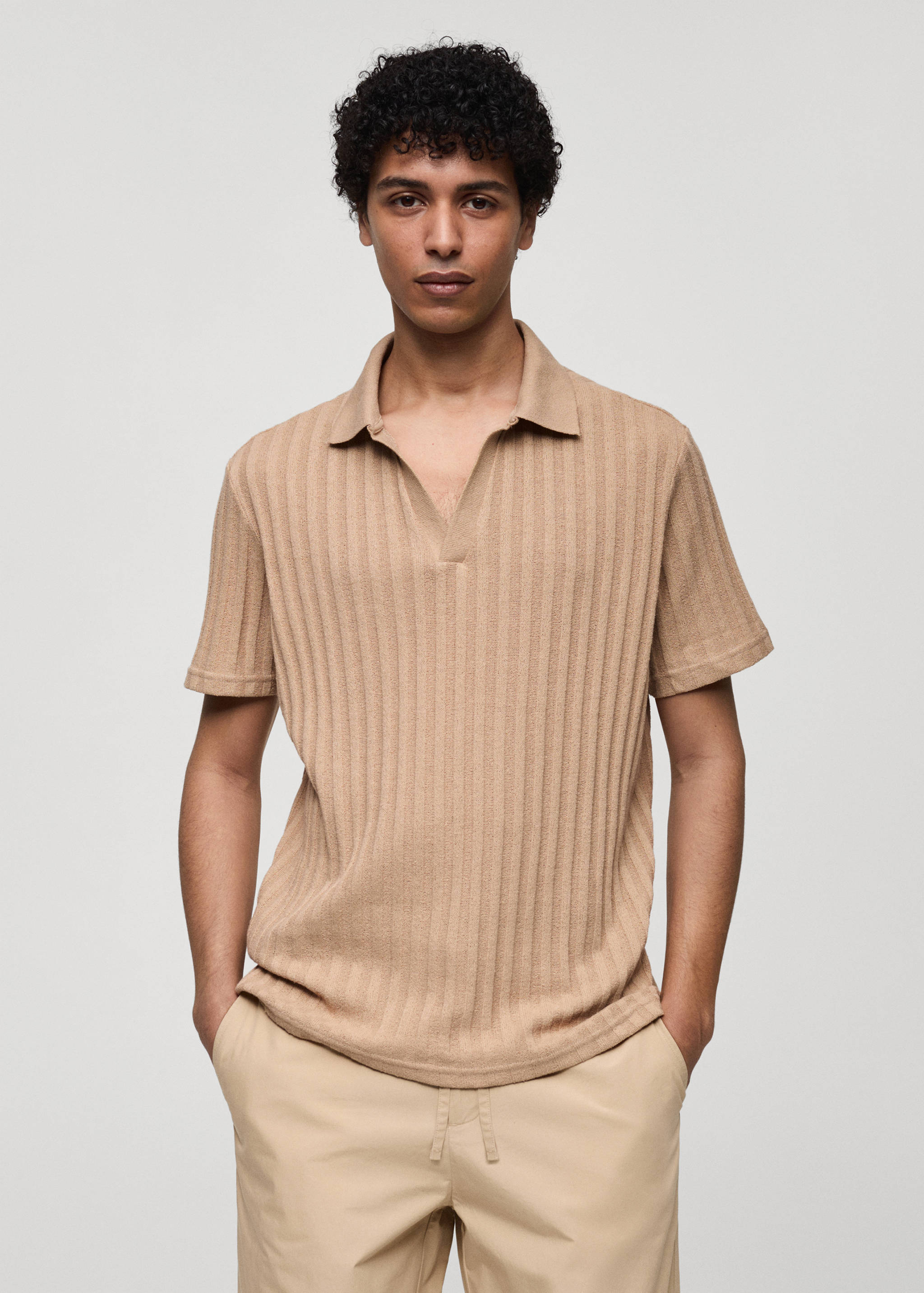 Regular-fit ribbed cotton polo shirt - Medium plane