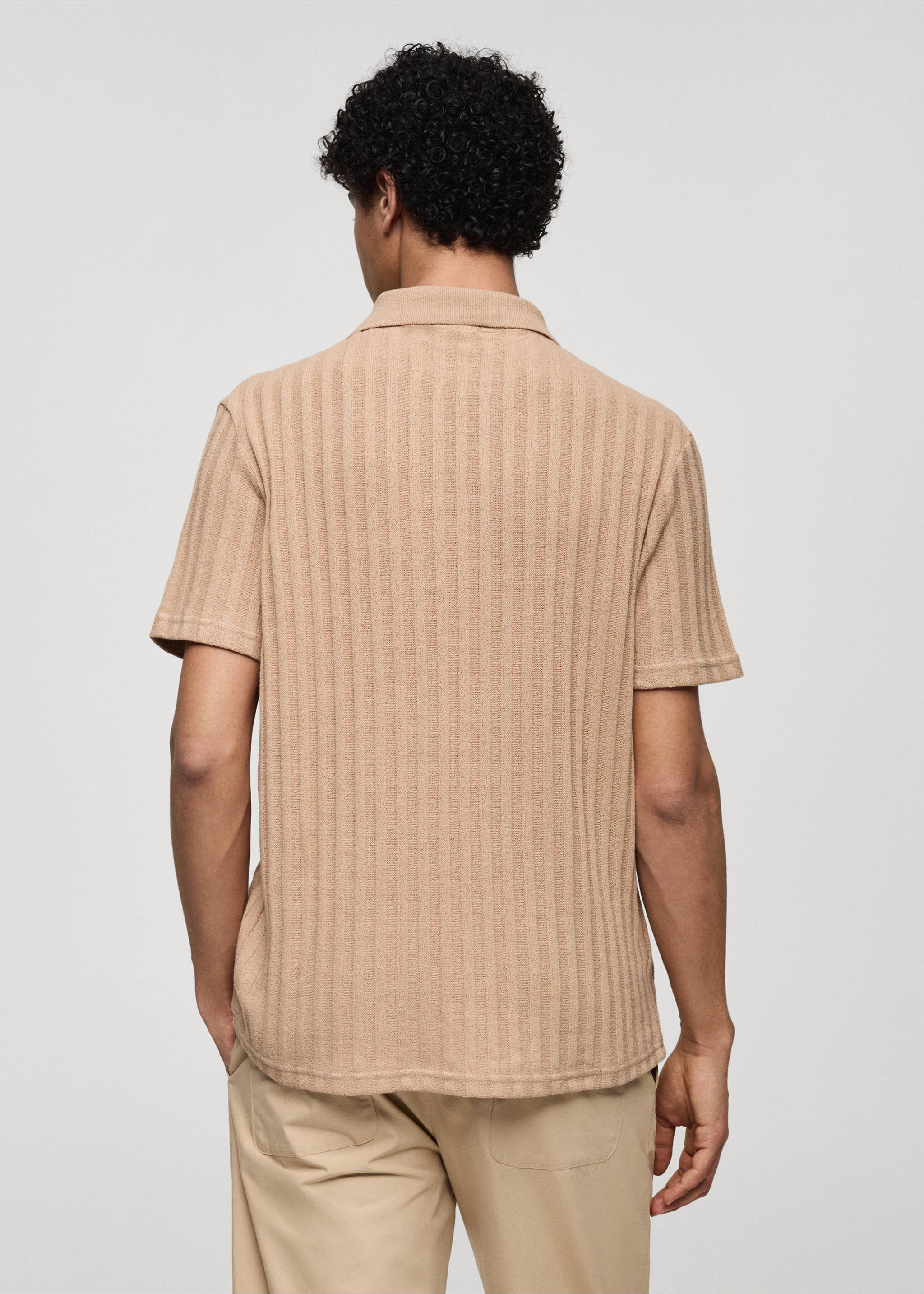 Regular-fit ribbed cotton polo shirt - Reverse of the article, Beige. Ref: 77060588-00.