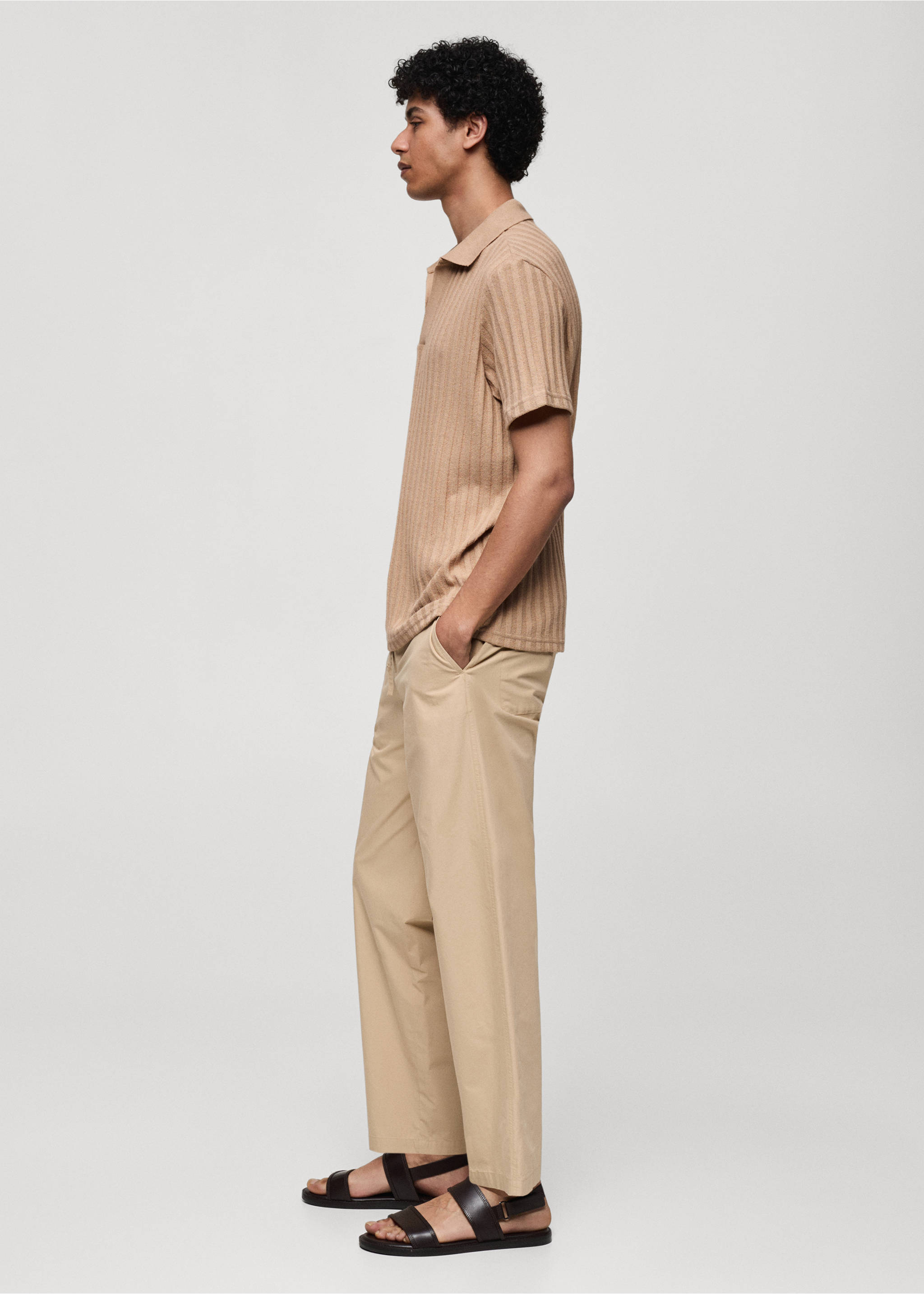 Regular-fit ribbed cotton polo shirt - Details of the article 2, Beige. Ref: 77060588-00.