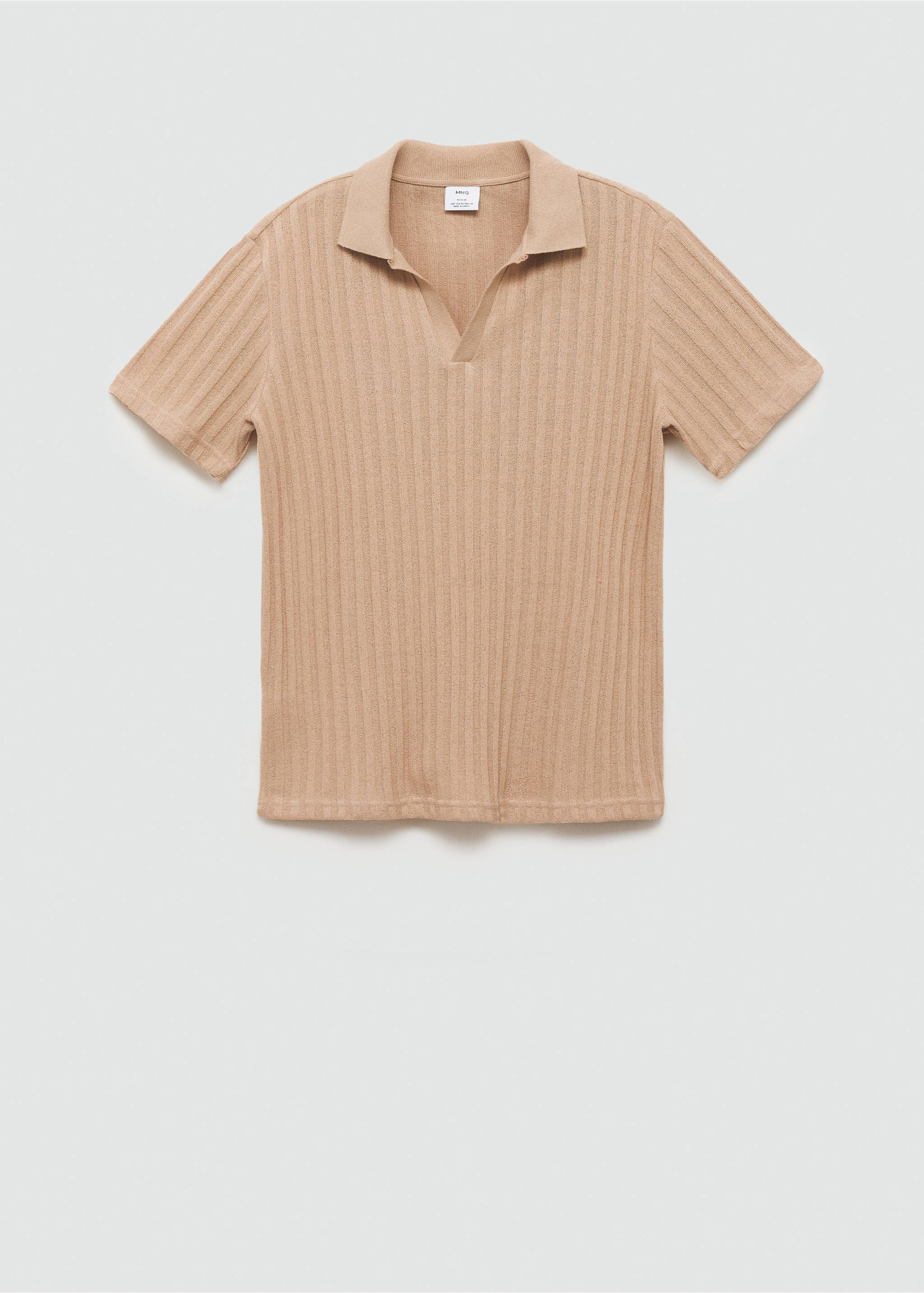 Regular-fit ribbed cotton polo shirt - Article without model, Beige. Ref: 77060588-00.