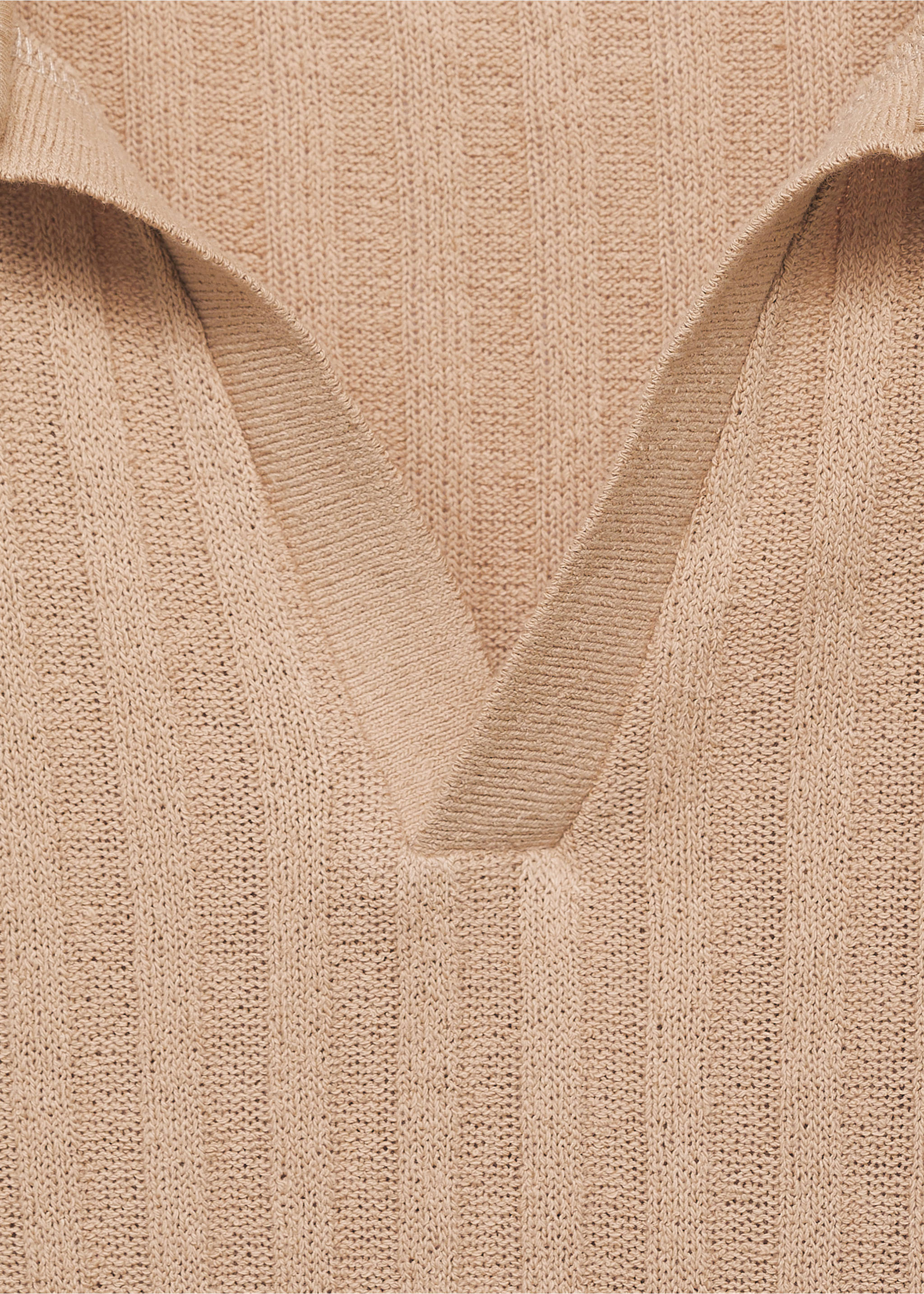 Regular-fit ribbed cotton polo shirt - Details of the article 8, Beige. Ref: 77060588-00.
