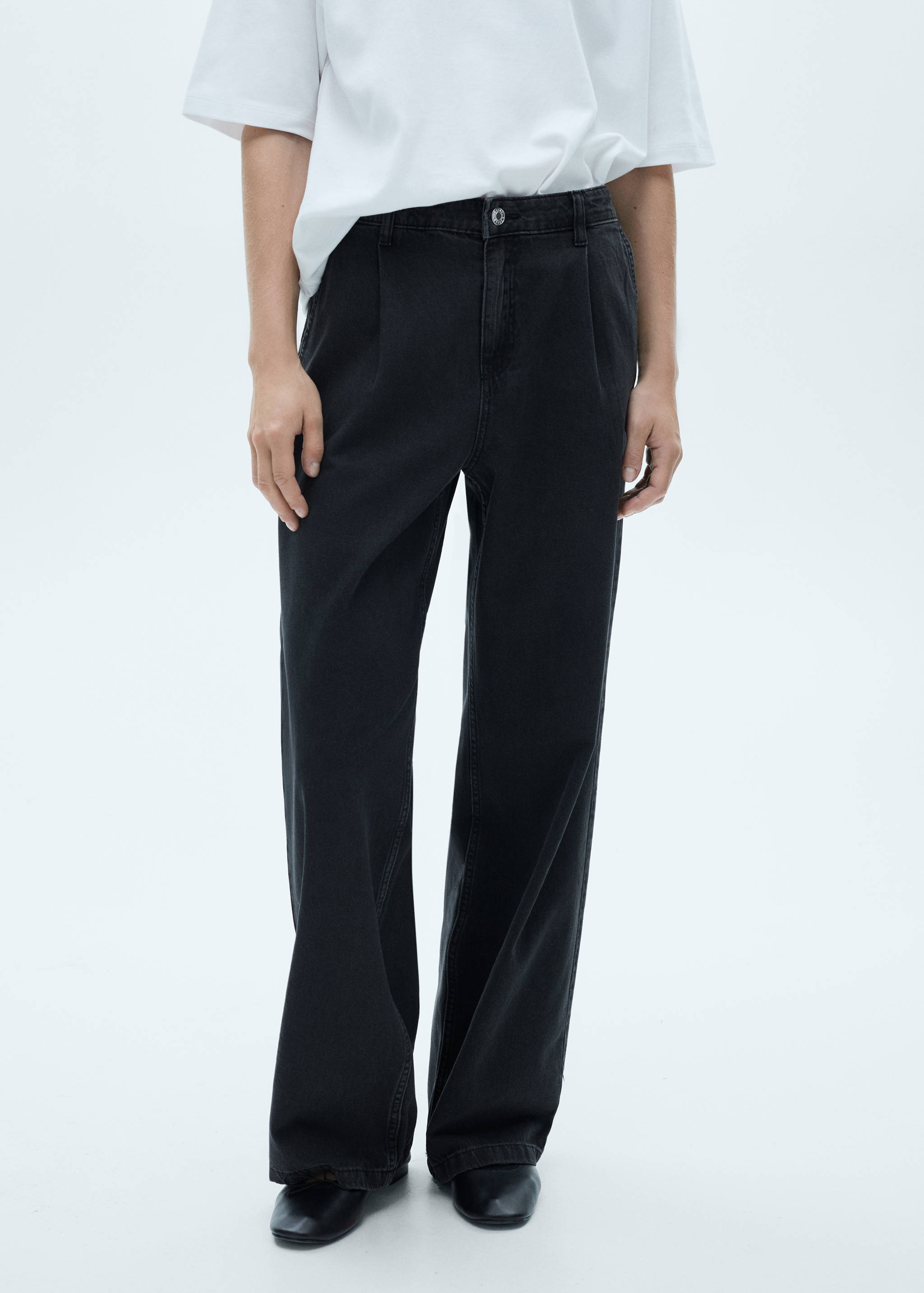 Straight pleated jeans - Medium plane