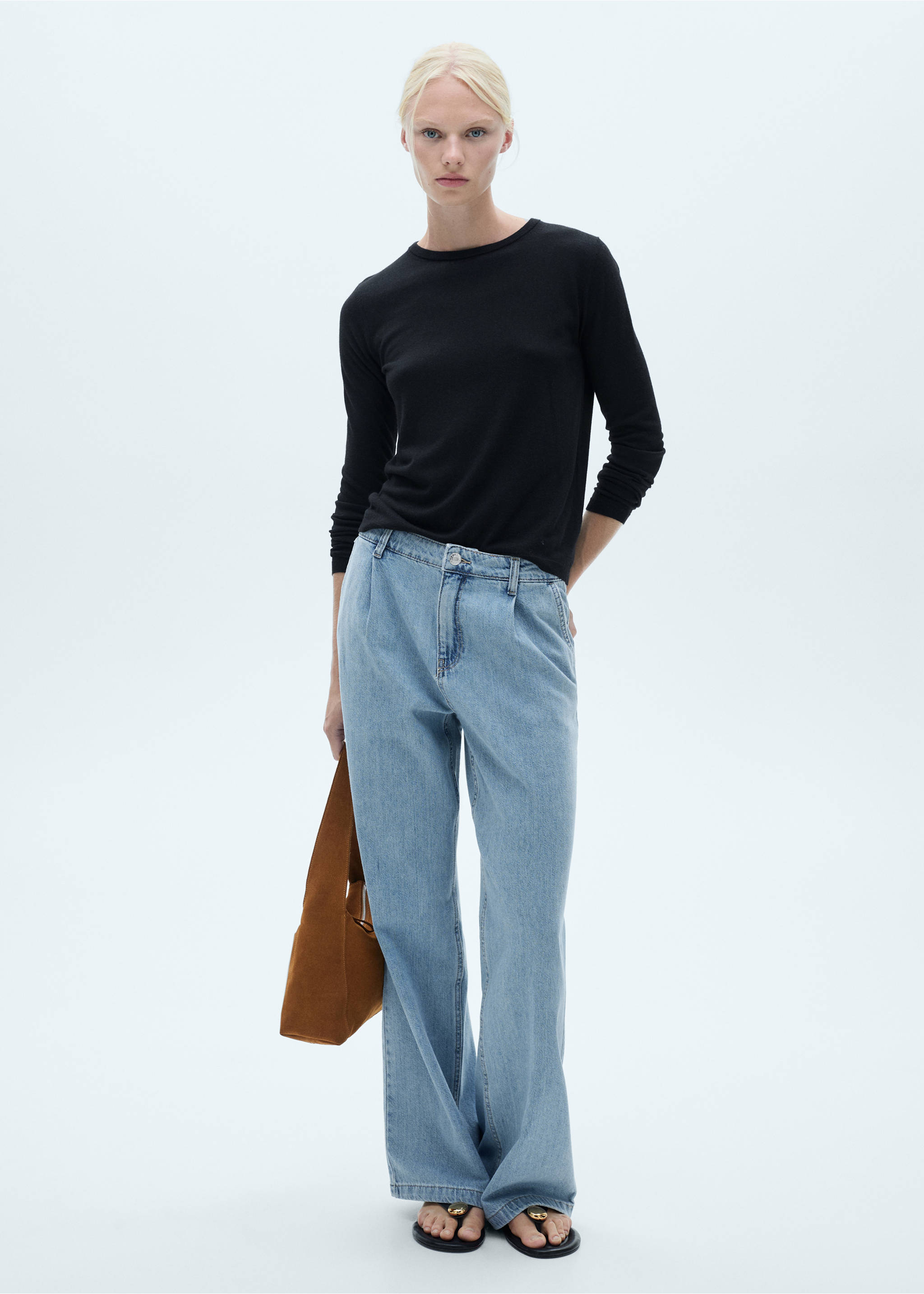 Wide leg pleated jeans - General plane, Medium Blue. Ref: 77060592-00.