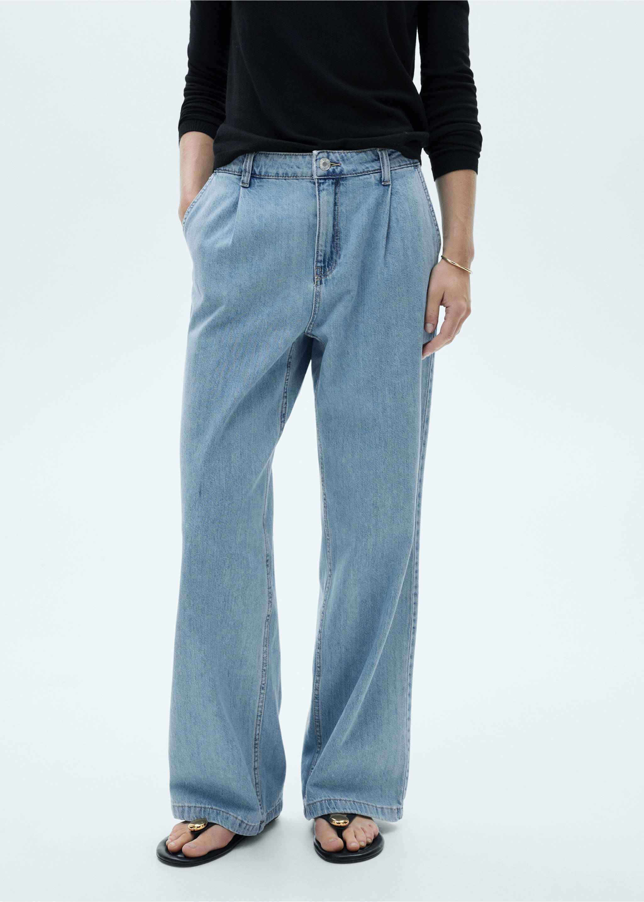 Wide leg pleated jeans - Medium plane, Medium Blue. Ref: 77060592-00.