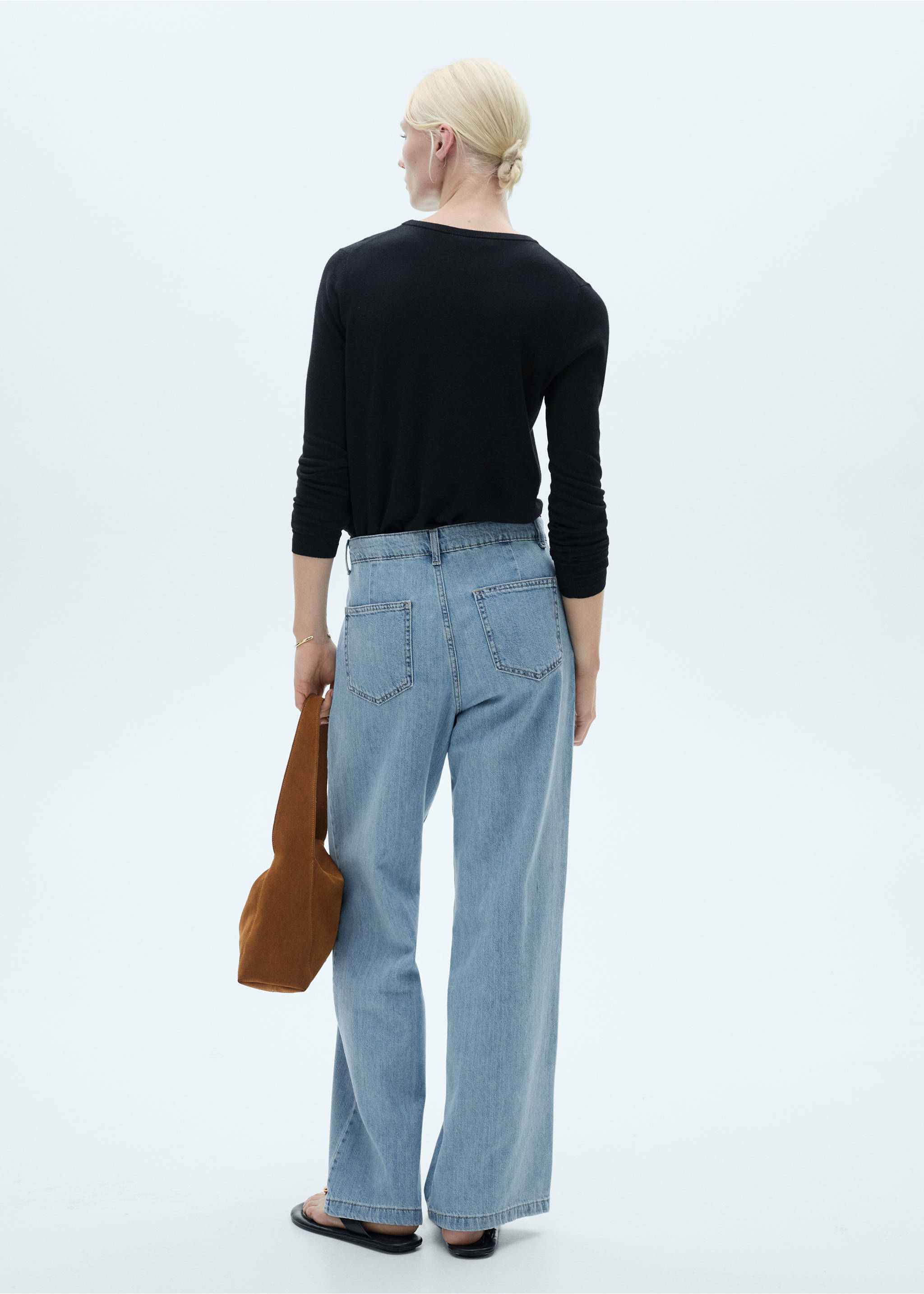 Wide leg pleated jeans - Reverse of the article, Medium Blue. Ref: 77060592-00.